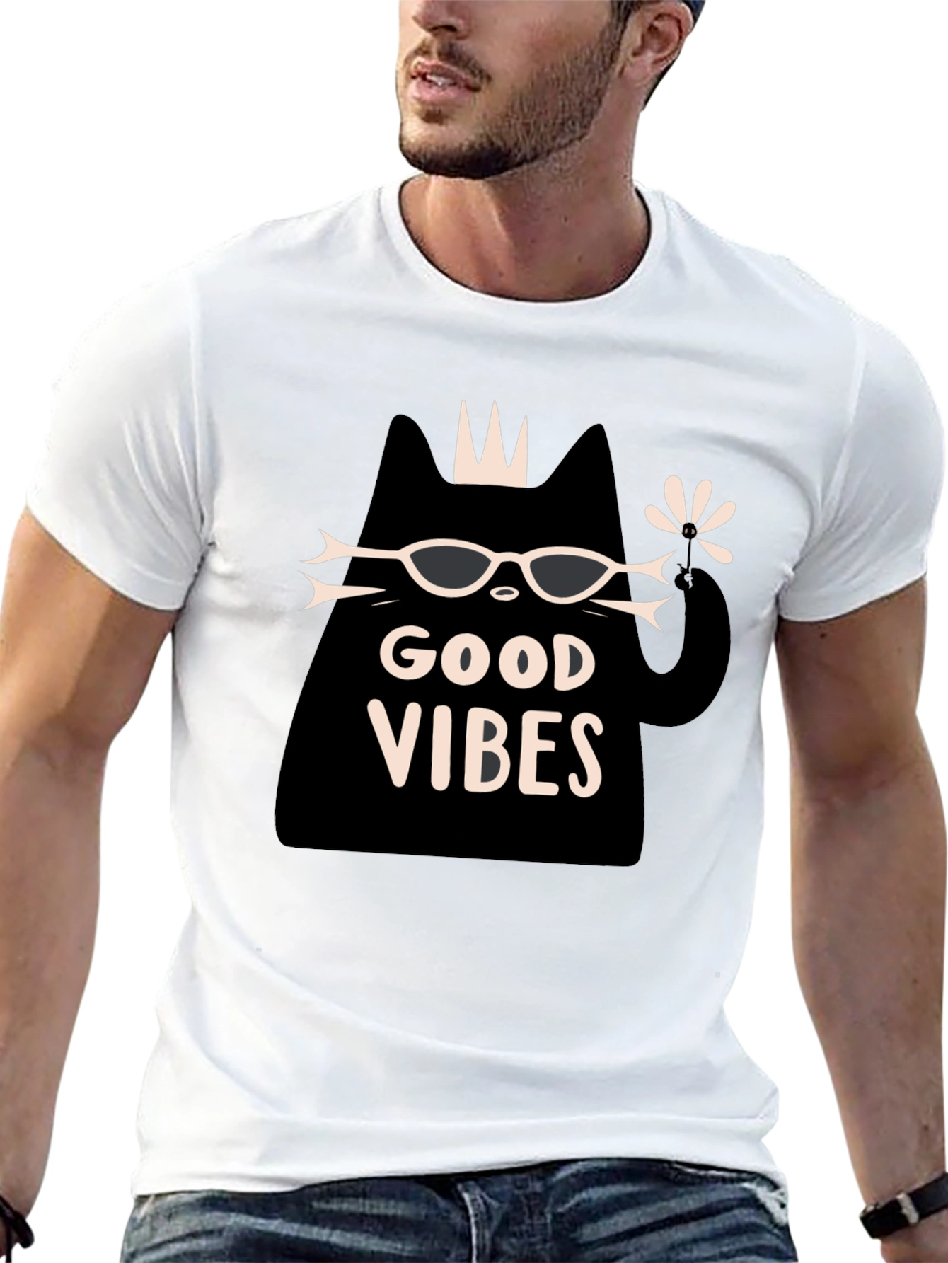 Black Good Vibes Cat Graphic T-Shirt - Black view 13