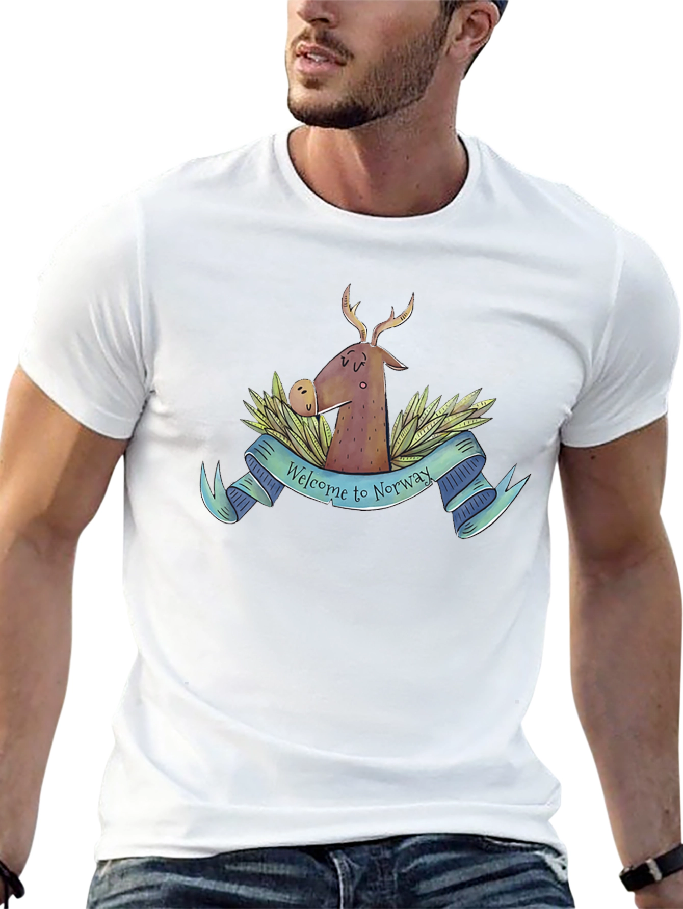 Black Welcome to Norway T-Shirt Deer Nature Tee view 13