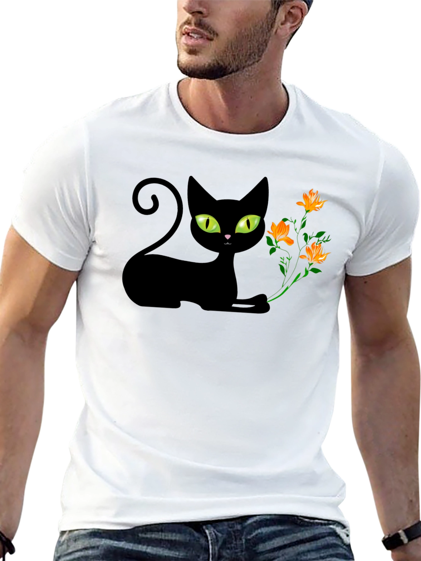 Black Black Cat & Flowers Graphic Tee - Soft Cotton Comfort view 13