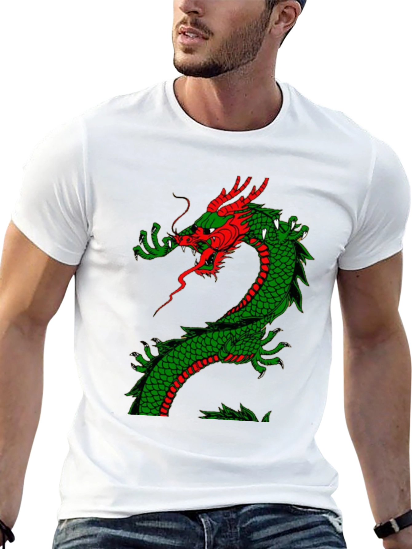 Black Dragon Graphic Tee - Red and Green Dragon Design view 13