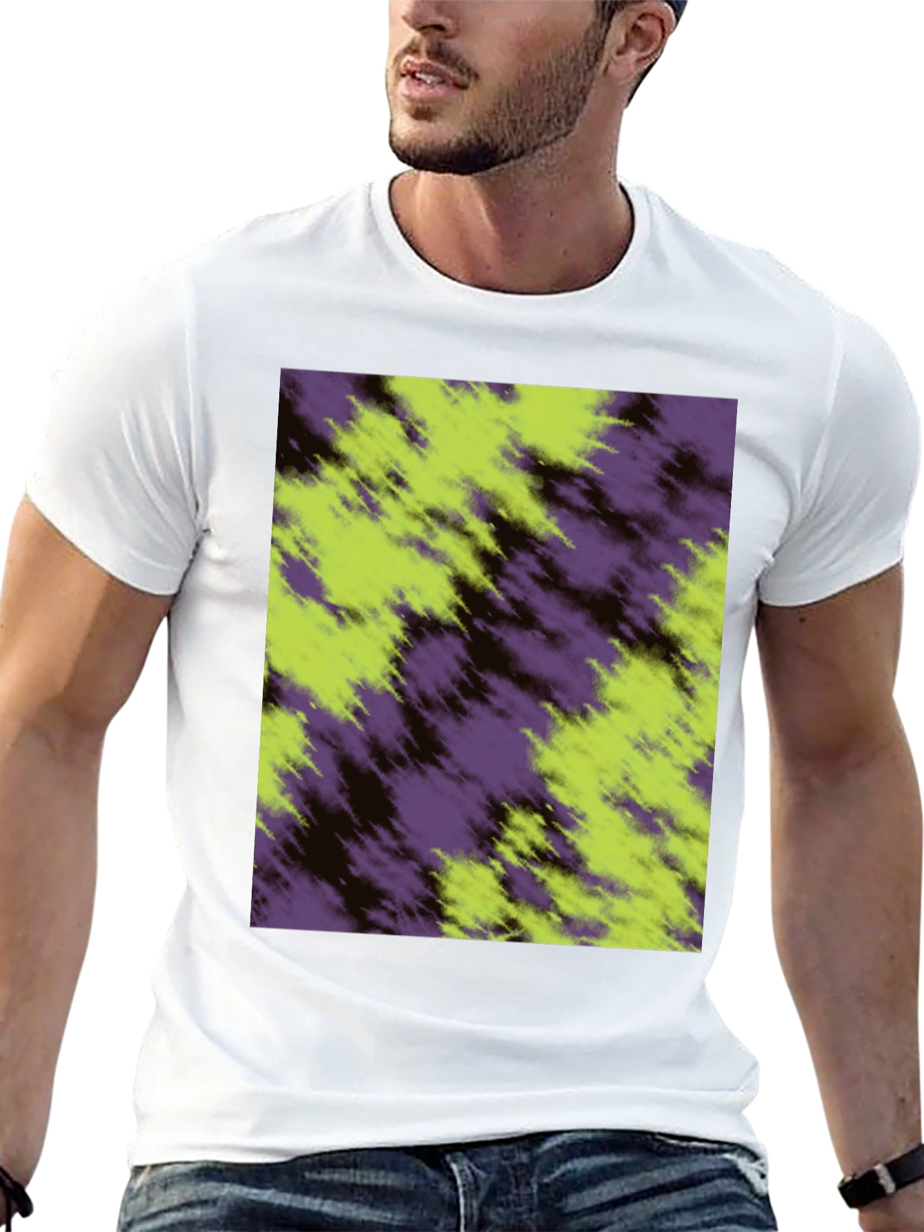 Black Abstract Purple & Green Tee - Casual Style view 13