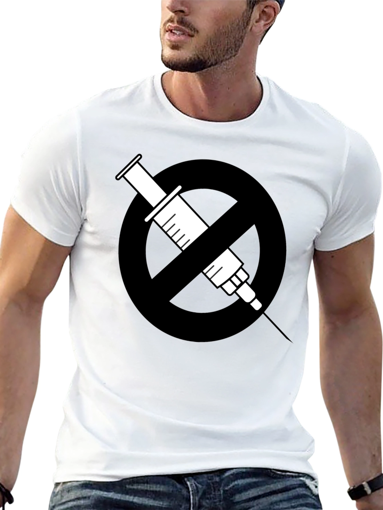 Black No Drugs Symbol T-Shirt: Black Cotton Blend Graphic Tee view 13