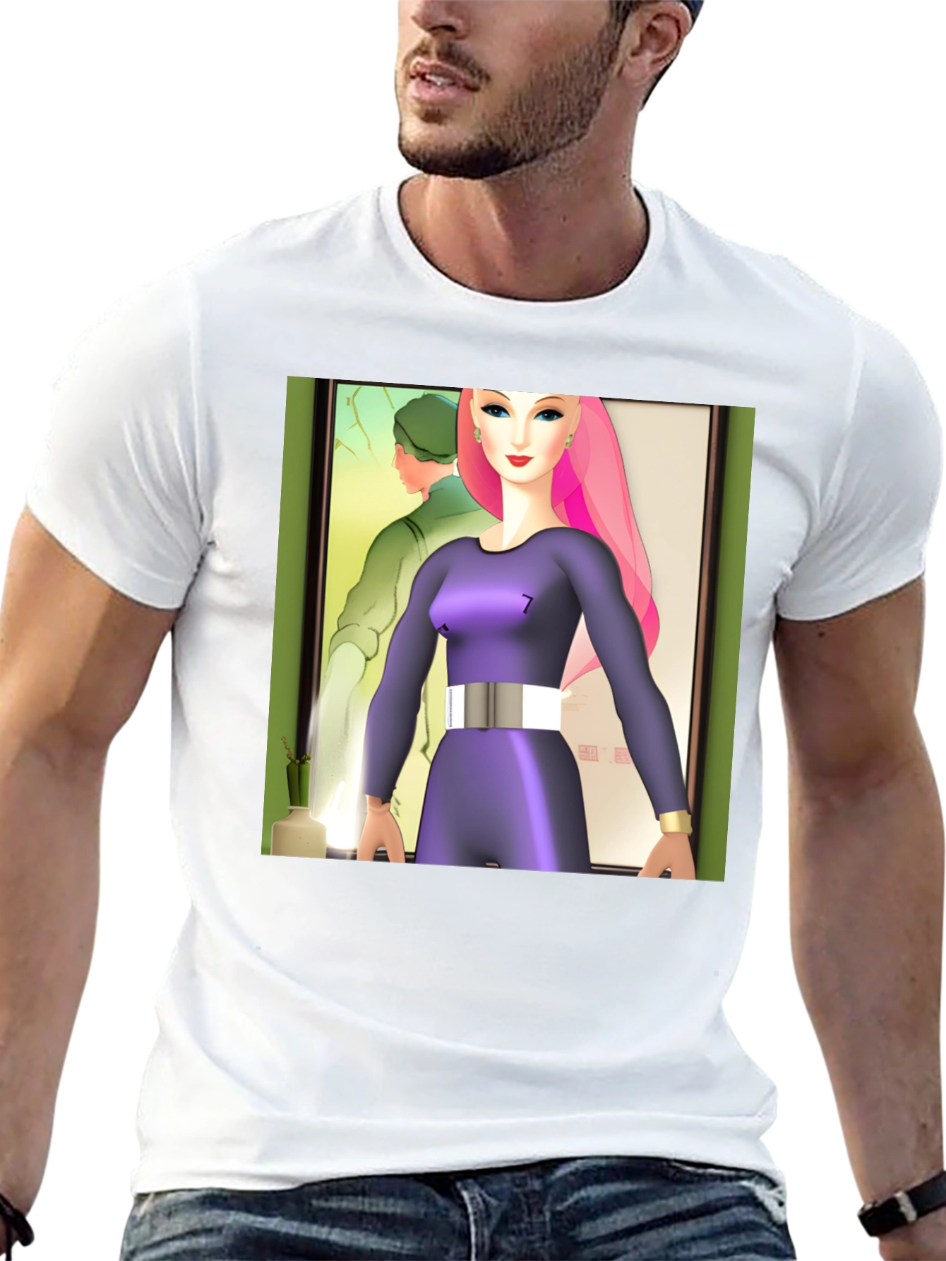 Black Abstract Art T-Shirt: Retro-Futuristic Style view 13