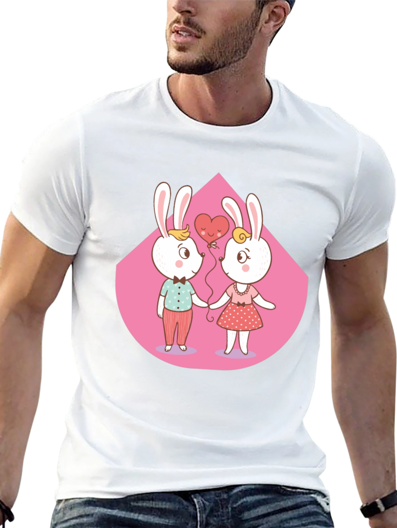 Black Cute Cartoon Bunny Couple T-Shirt view 13