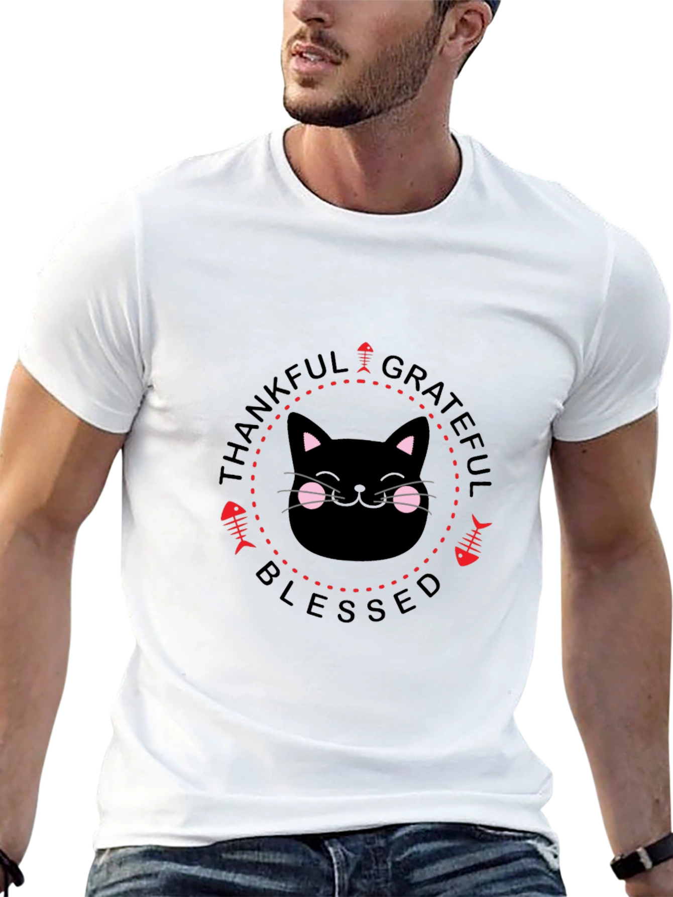 Black Thankful Grateful Blessed Cat T-Shirt view 13