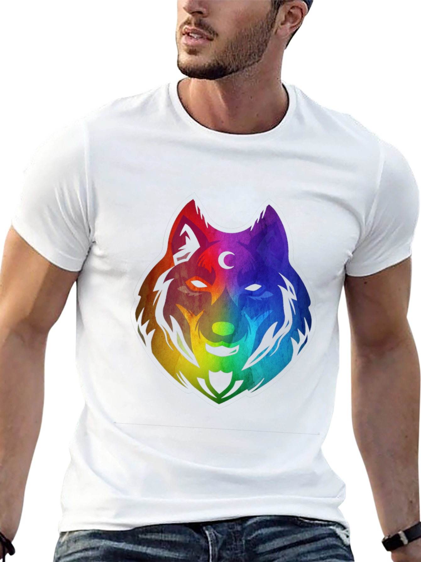 Black Rainbow Wolf Graphic T-Shirt - Black view 13