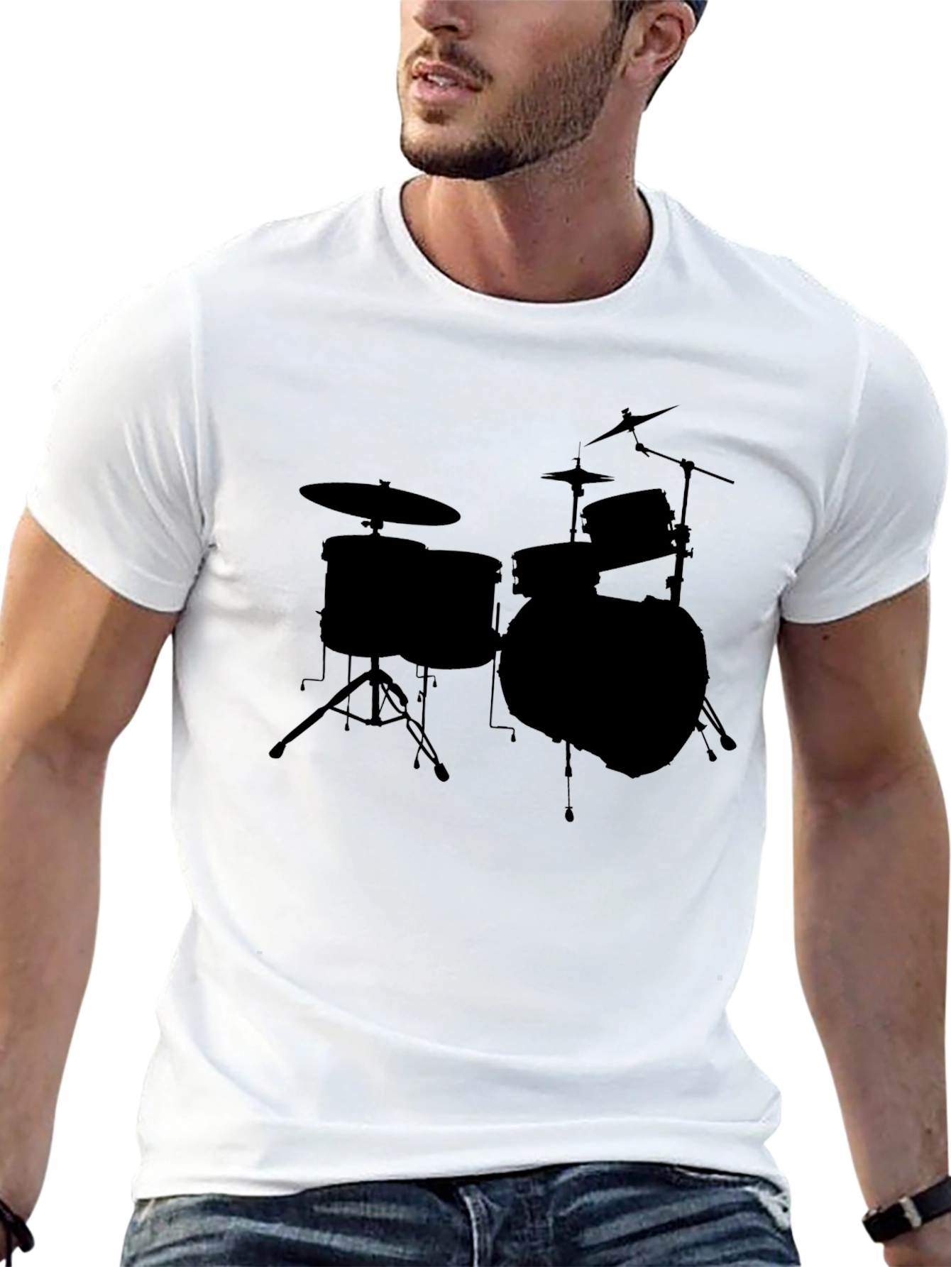 Black Drum Set Graphic Tee - Black Crewneck T-Shirt view 13
