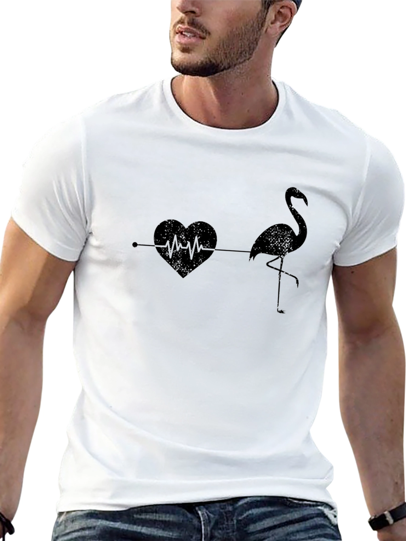 Black Flamingo Heartbeat T-Shirt - Stylish Graphic Tee view 13