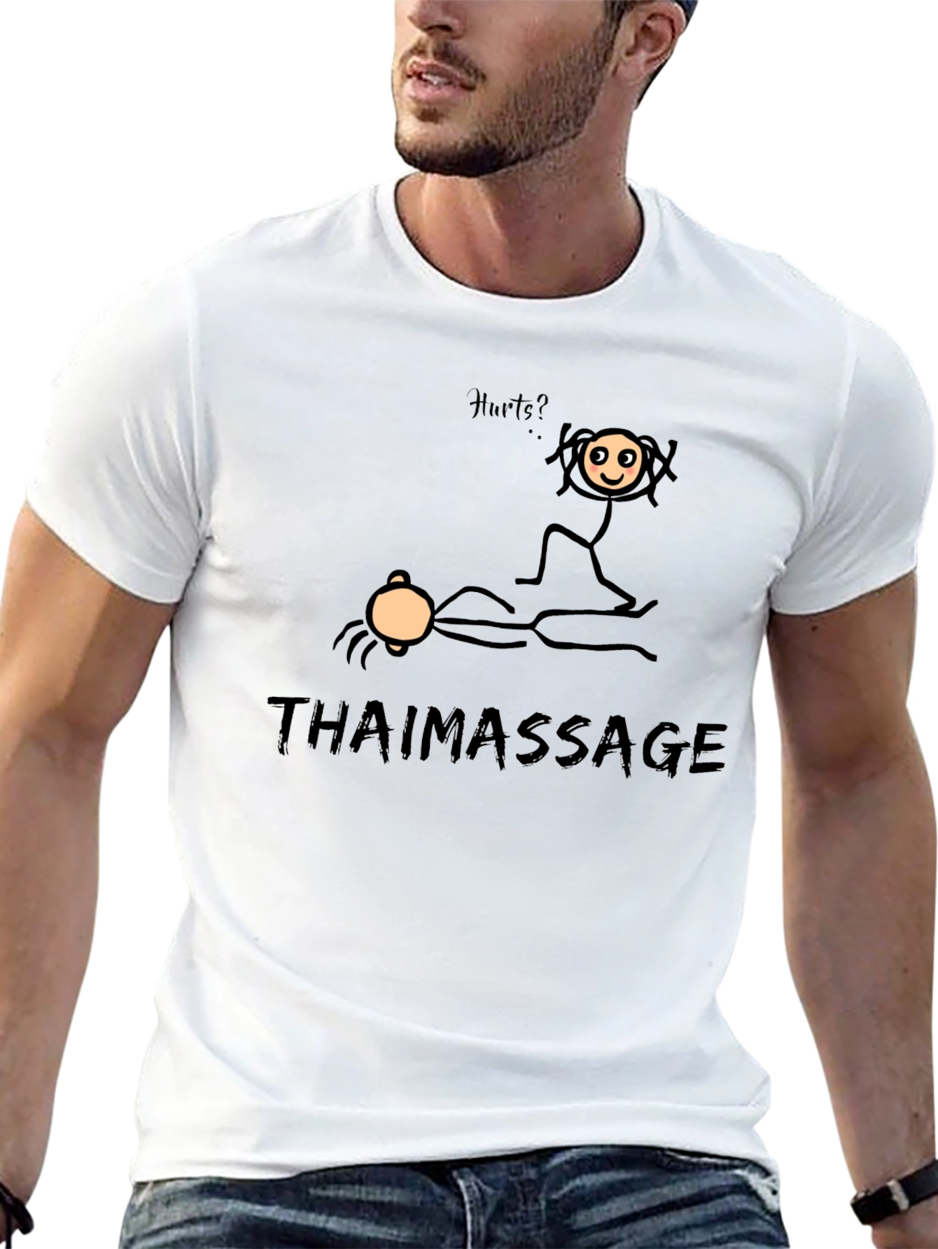 Black Thai Massage Funny Stick Figure T-Shirt view 13