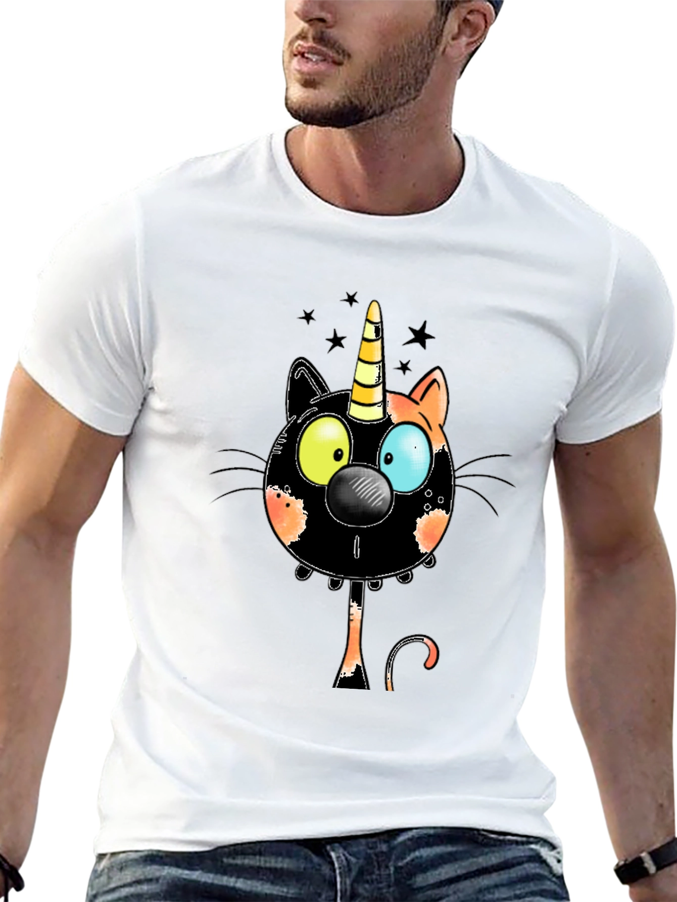 Black Unicorn Cat T-Shirt - Black Cotton Blend Novelty Tee view 13