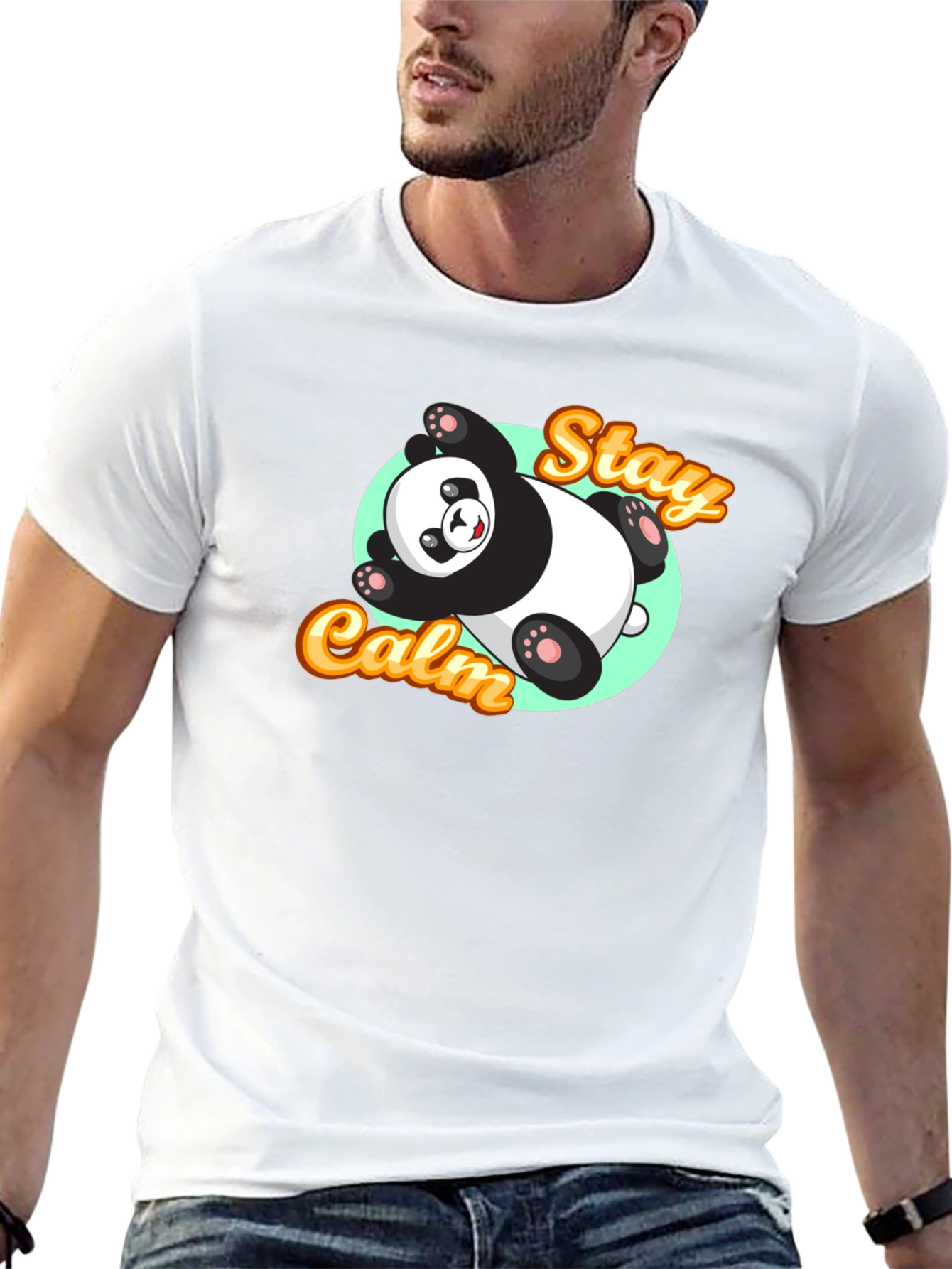 Black Stay Calm Panda T-Shirt - Relaxed Graphic Tee view 13