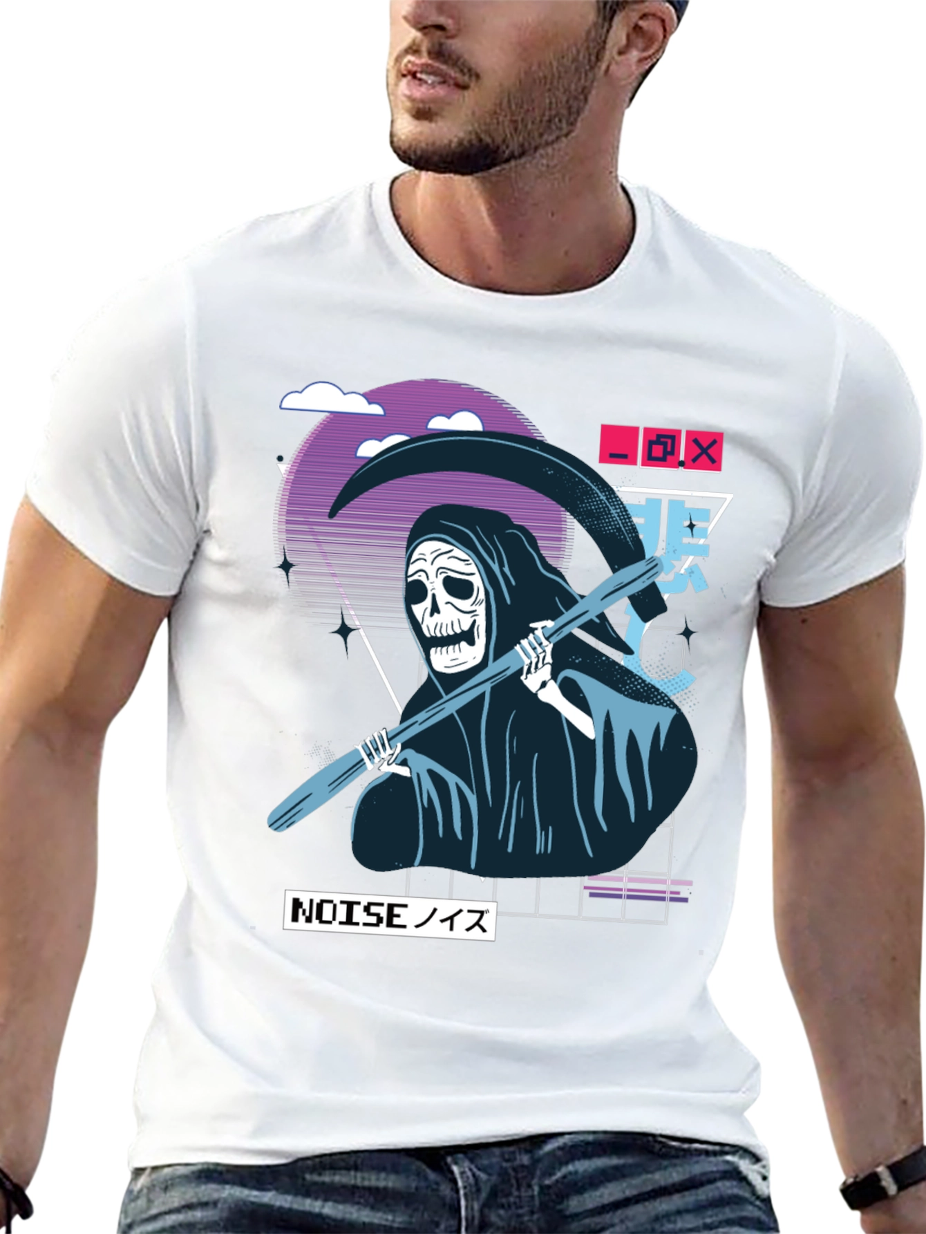 Black Grim Reaper Vaporwave T-Shirt view 13