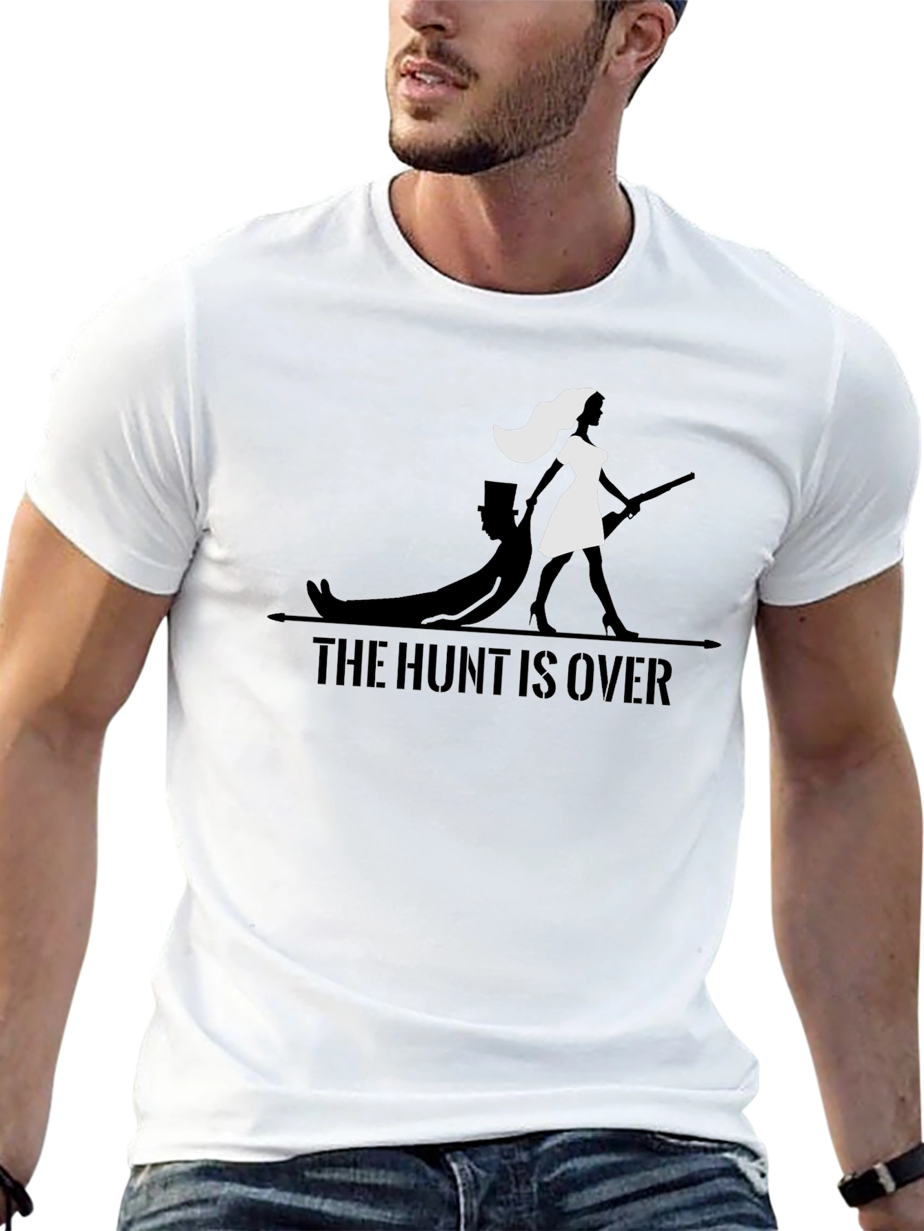 Black The Hunt Is Over T-Shirt - Funny Wedding Tee view 13