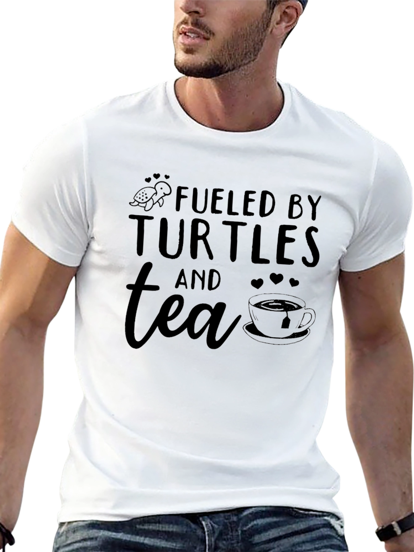 Black Fueled By Turtles and Tea Graphic T-Shirt view 13
