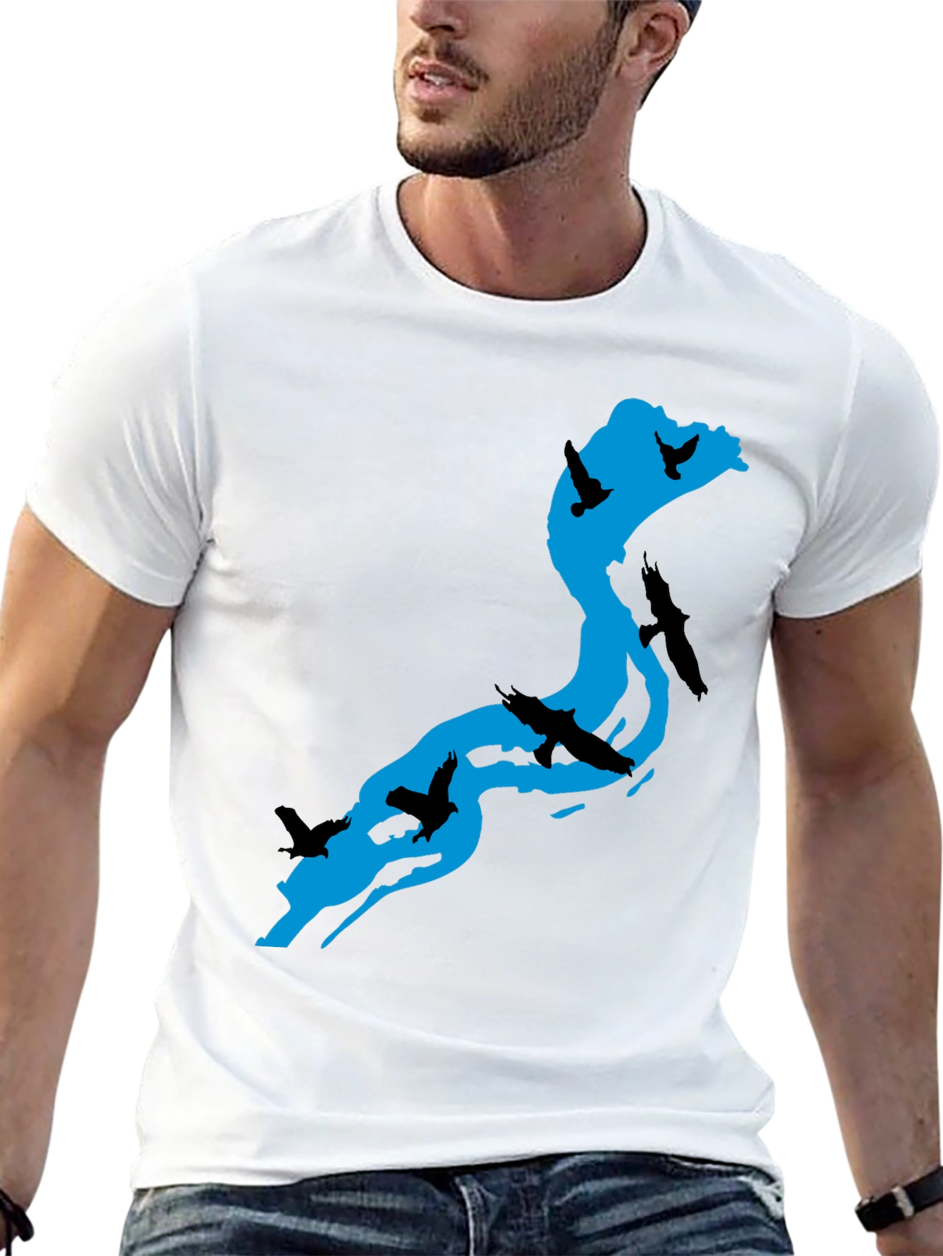 Black River Birds Graphic T-Shirt - Black Cotton Tee view 13