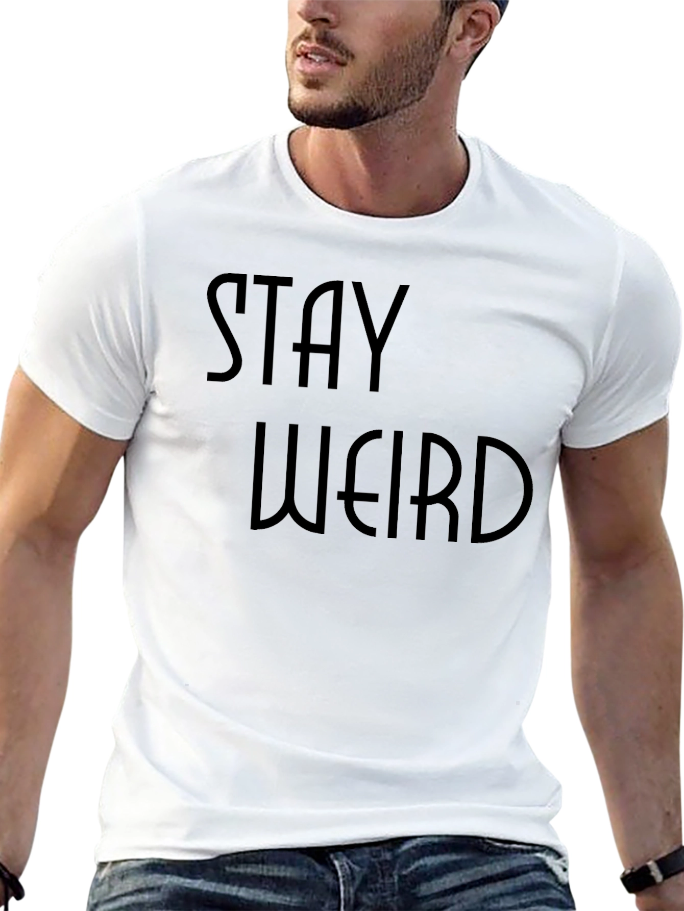 Black Stay Weird Graphic Tee - Black Unisex T-Shirt view 13