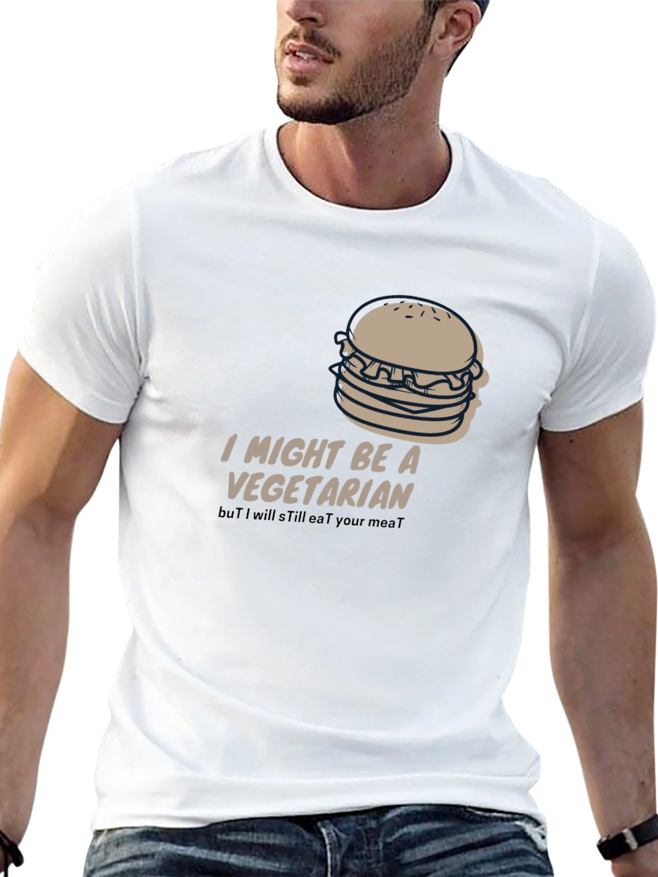 Black Vegetarian Humor Tee - Burger Design, Soft Fabric view 13