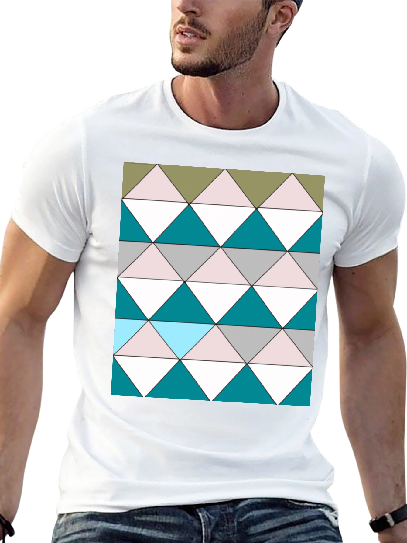 Black Geometric Triangle Pattern Black T-Shirt view 13