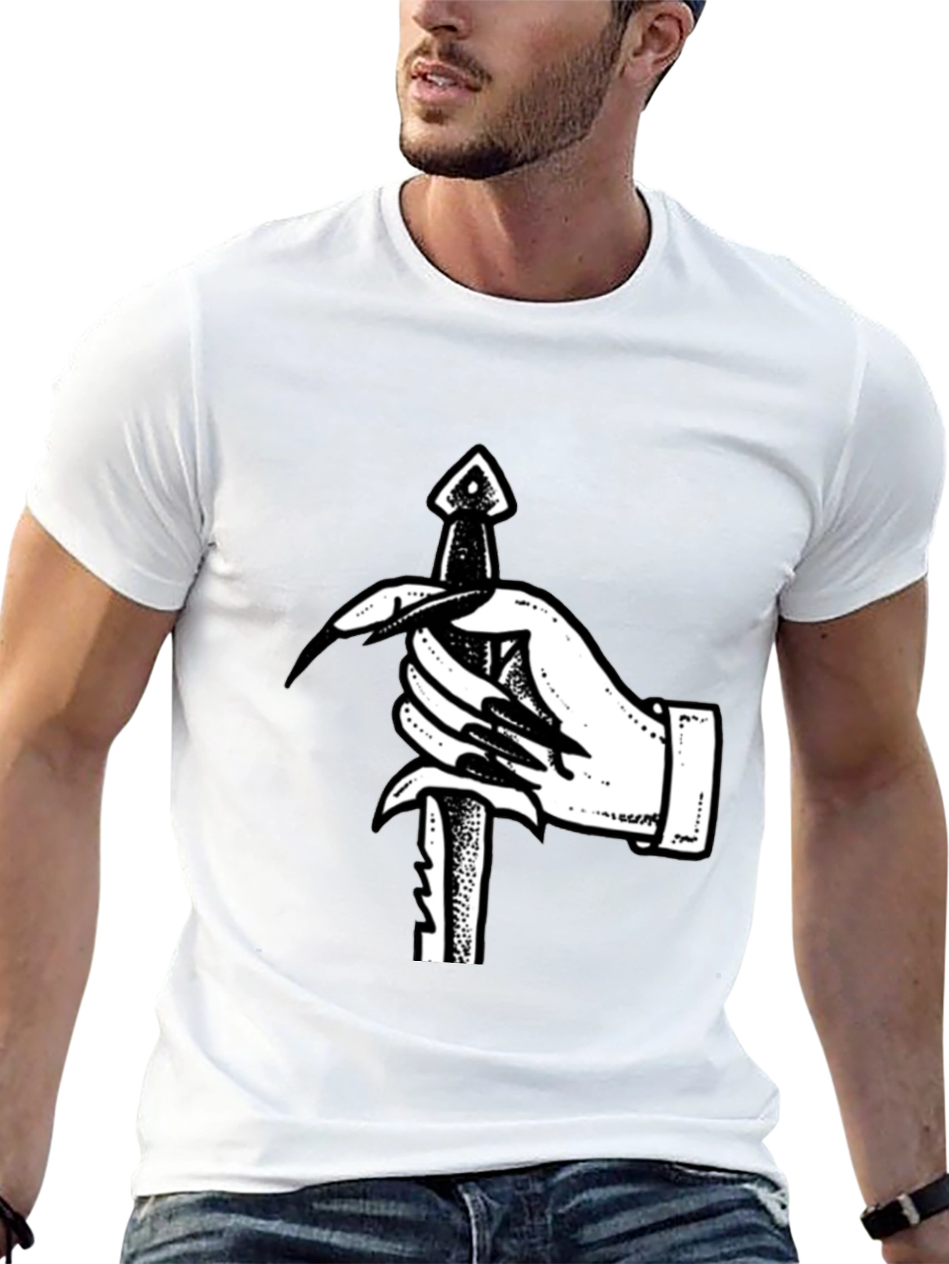 Black Hand Holding Dagger Graphic Tee view 13