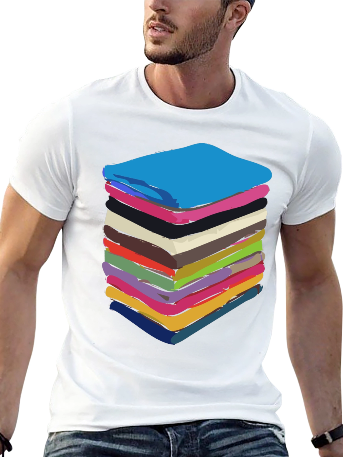 Black Stack of Towels Graphic Black Tee view 13