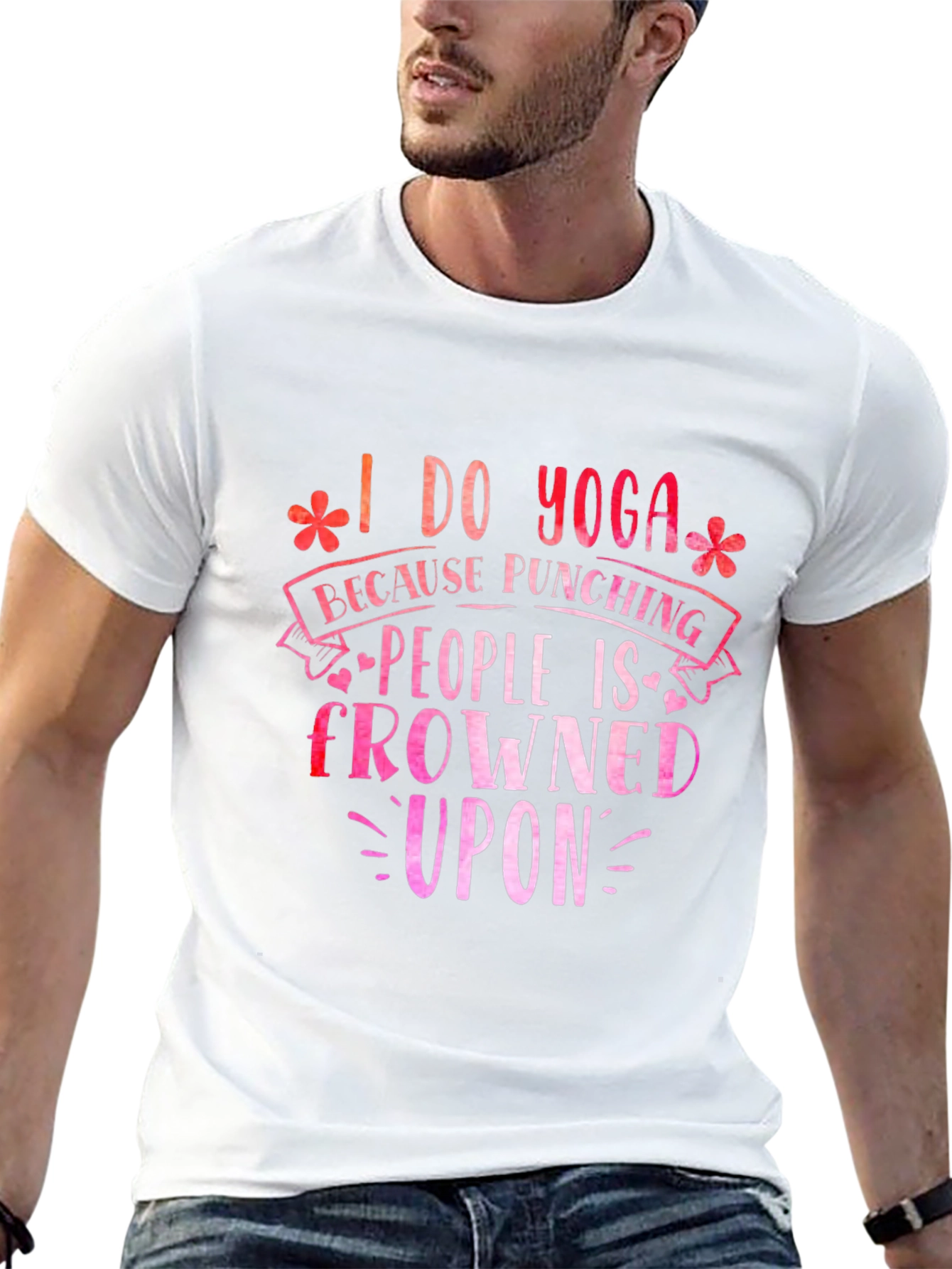 Black Funny Yoga T-Shirt: I Do Yoga Because Punching is Frowned Upon view 13