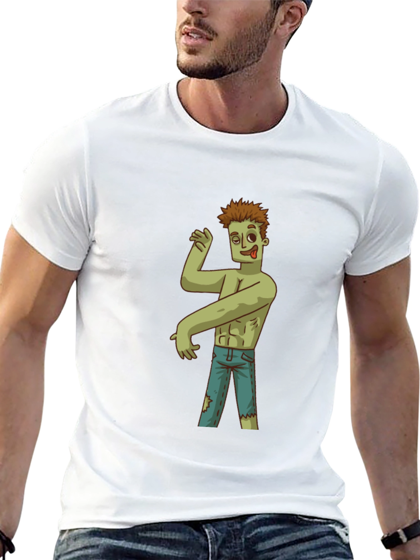 Black Zombie Cartoon Graphic T-Shirt - Black view 13