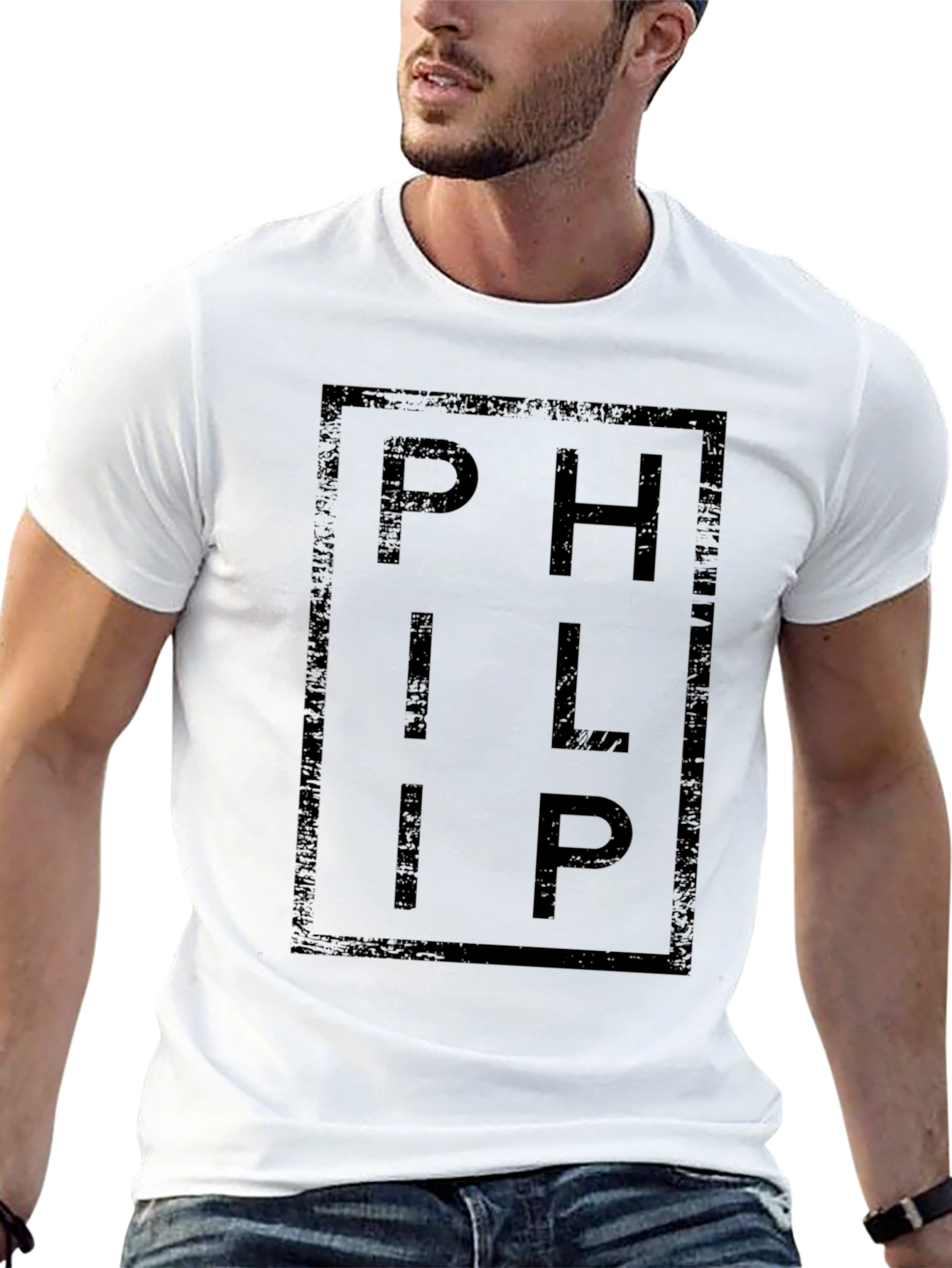 Black PHILIP Graphic Print Crew Neck T-Shirt view 13