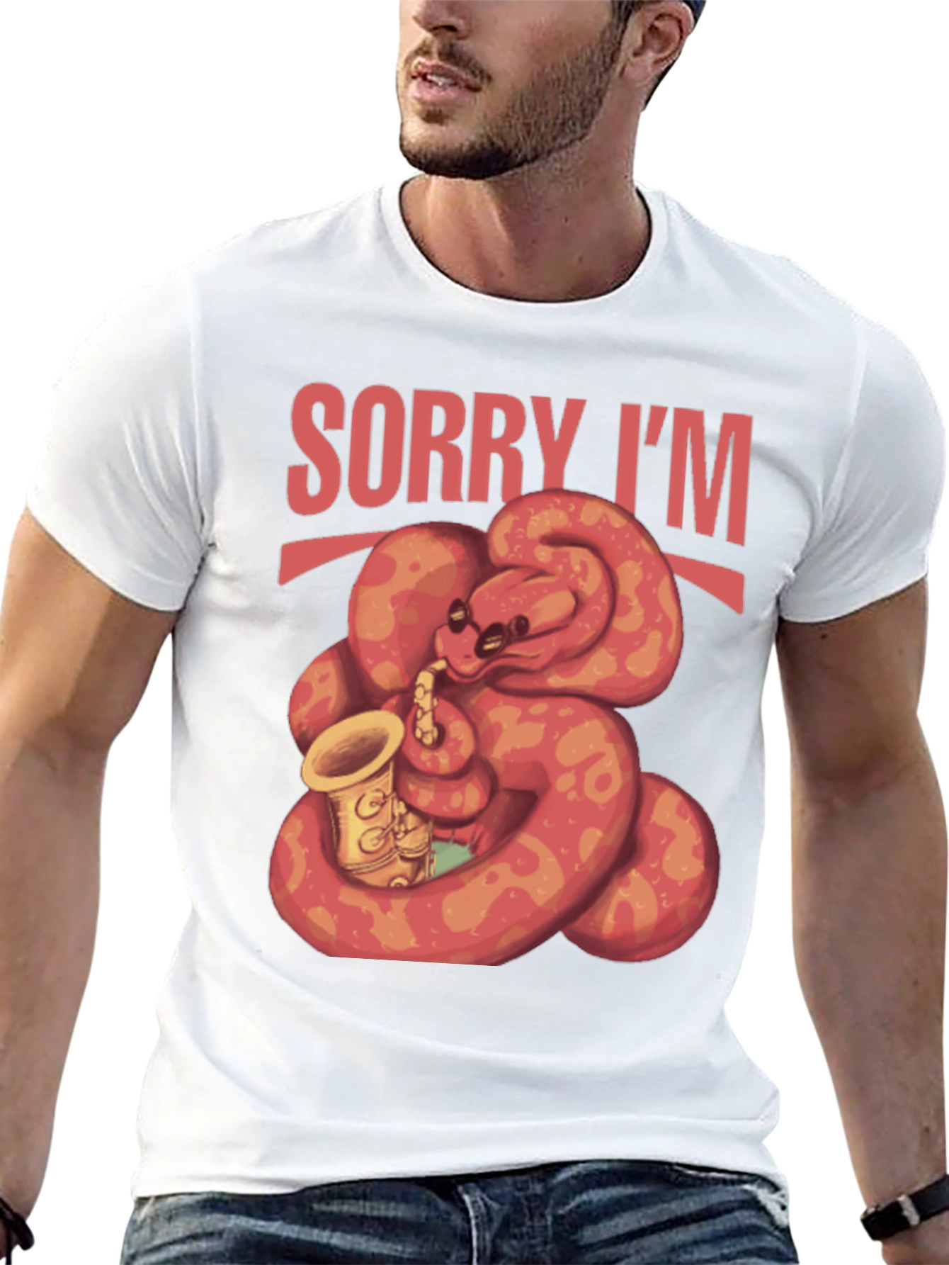 Black Sorry I'm Late Snake Saxophone T-Shirt view 13