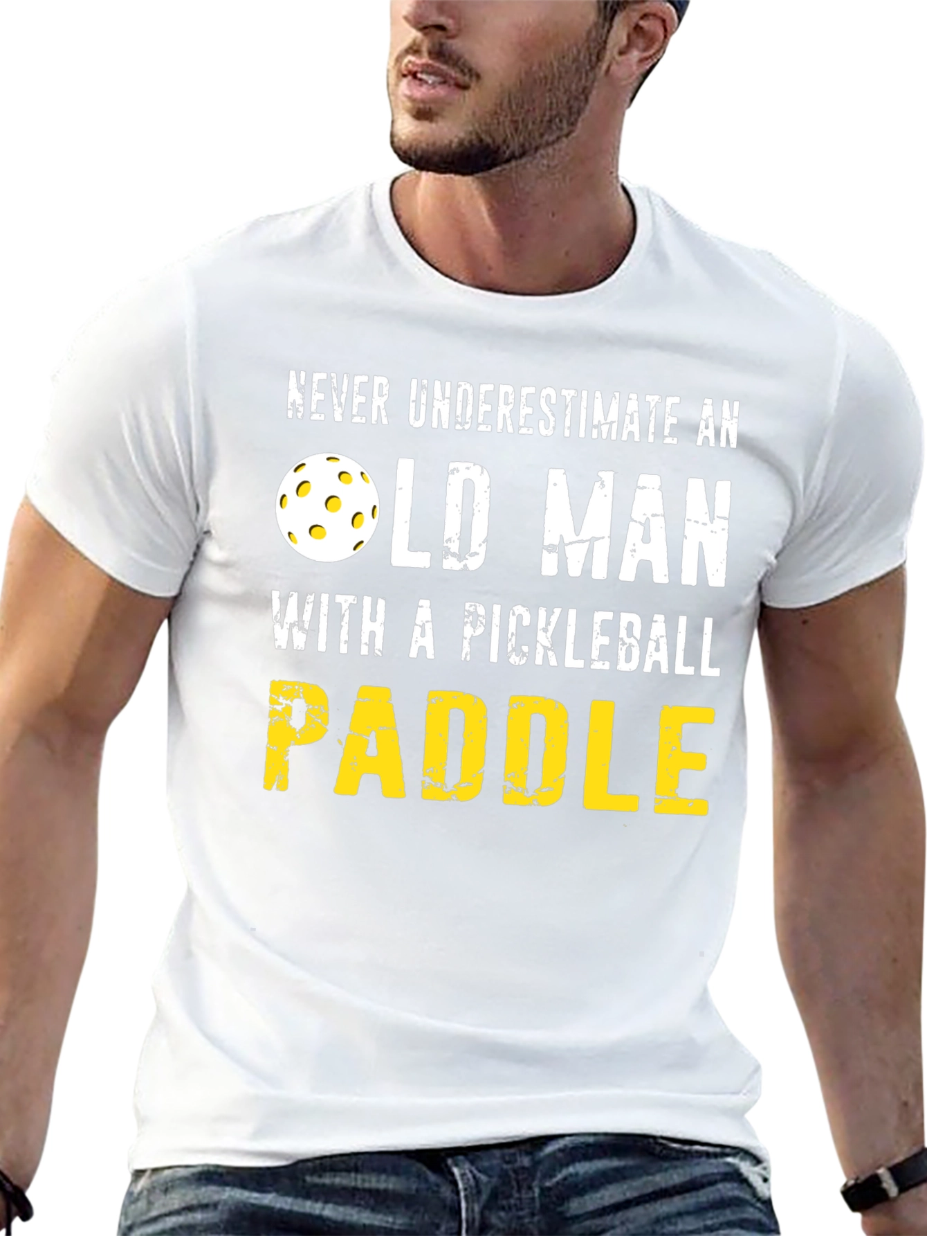 Black Never Underestimate Old Man Pickleball Paddle T-Shirt view 13