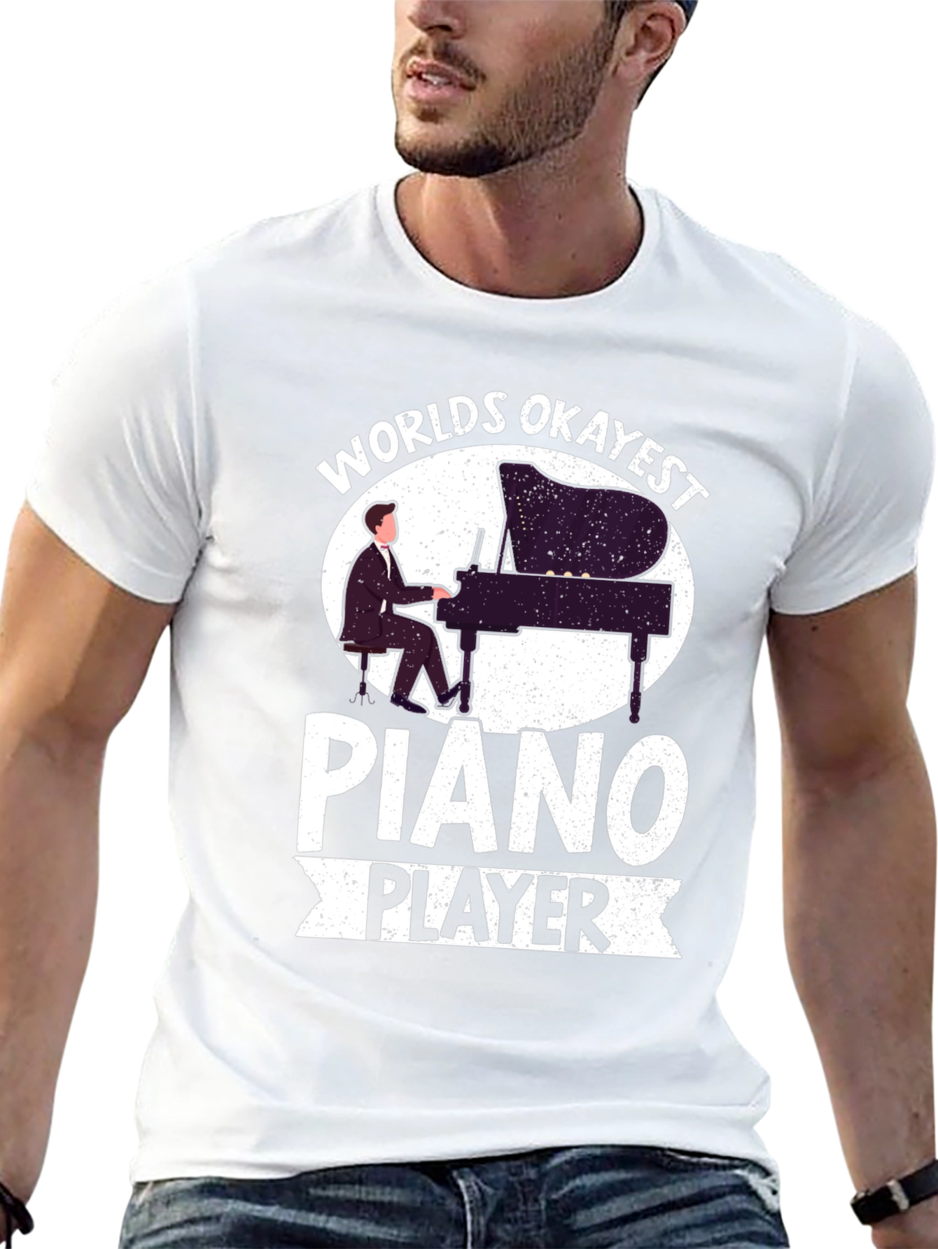 Black Worlds Okayest Piano Player Graphic T-Shirt view 13