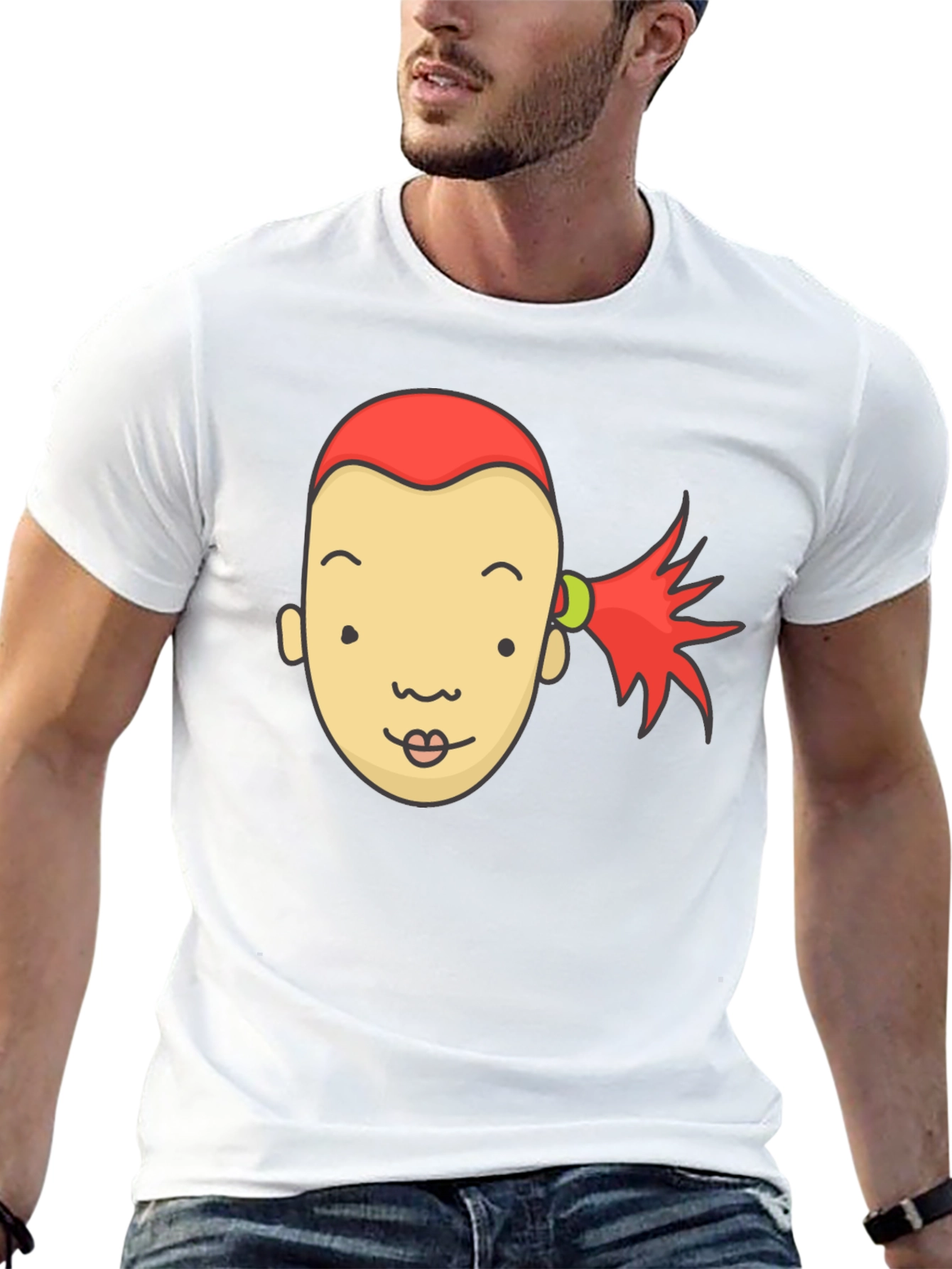 Black Cartoon Face Graphic Tee - Black Unisex T-Shirt view 13