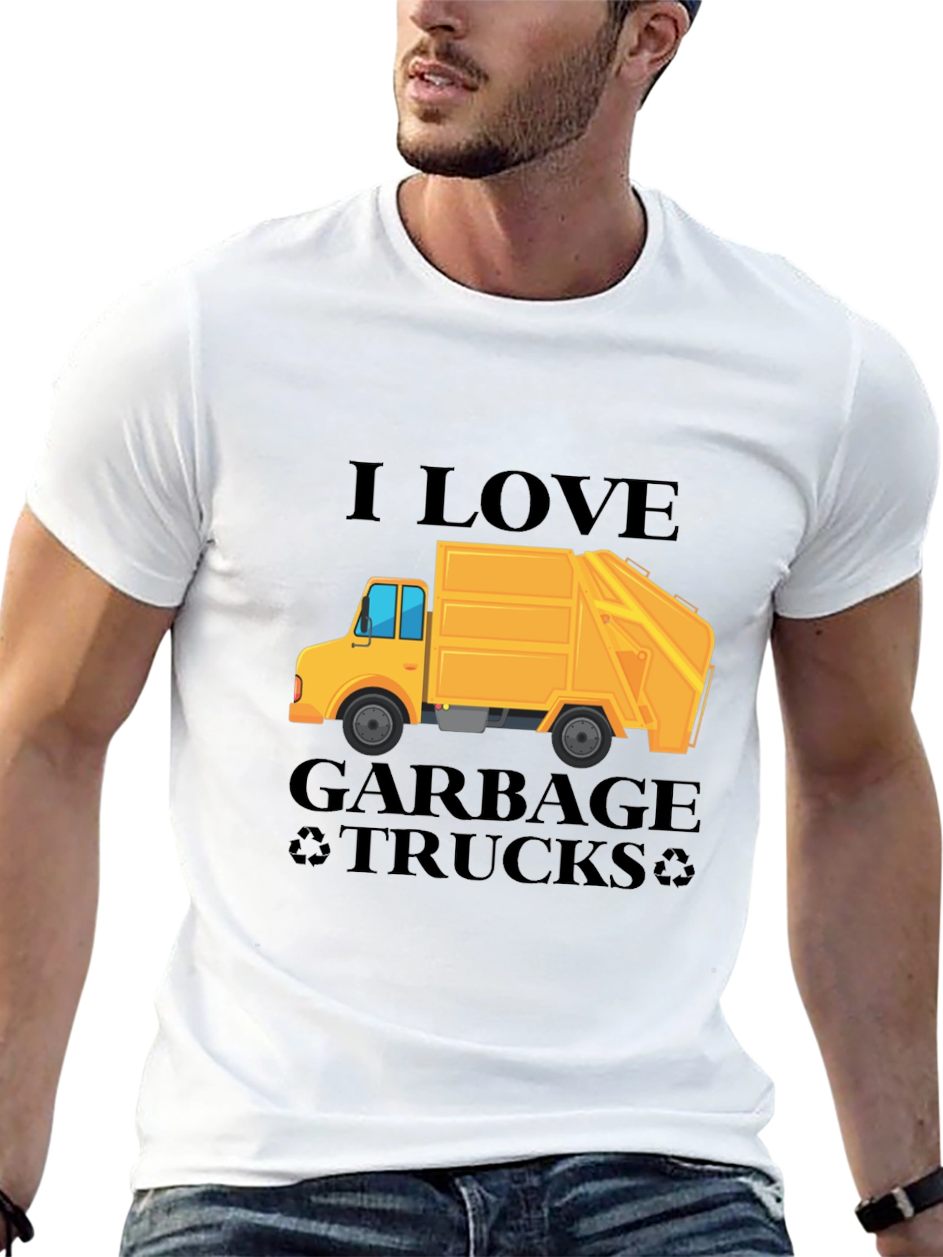 Black I Love Garbage Trucks T-Shirt - Black Crew Neck Tee view 13