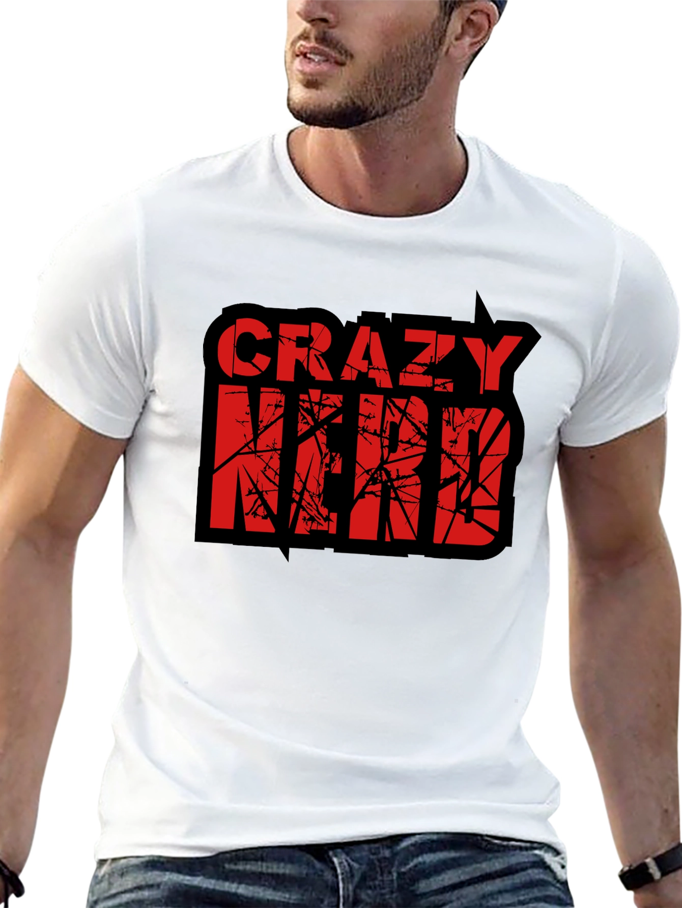 Black Crazy Nerd Graphic T-Shirt - Black Cotton Tee view 13
