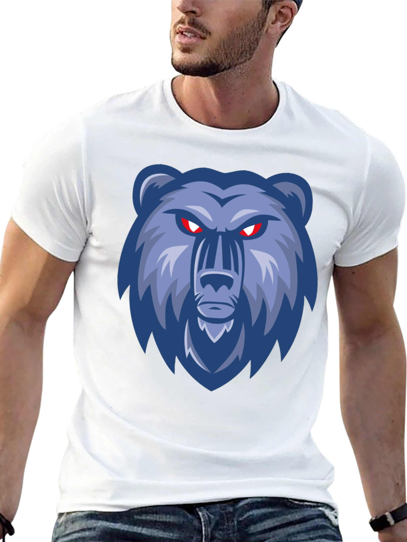 Black Men's Black T-Shirt with Bear Graphic view 13