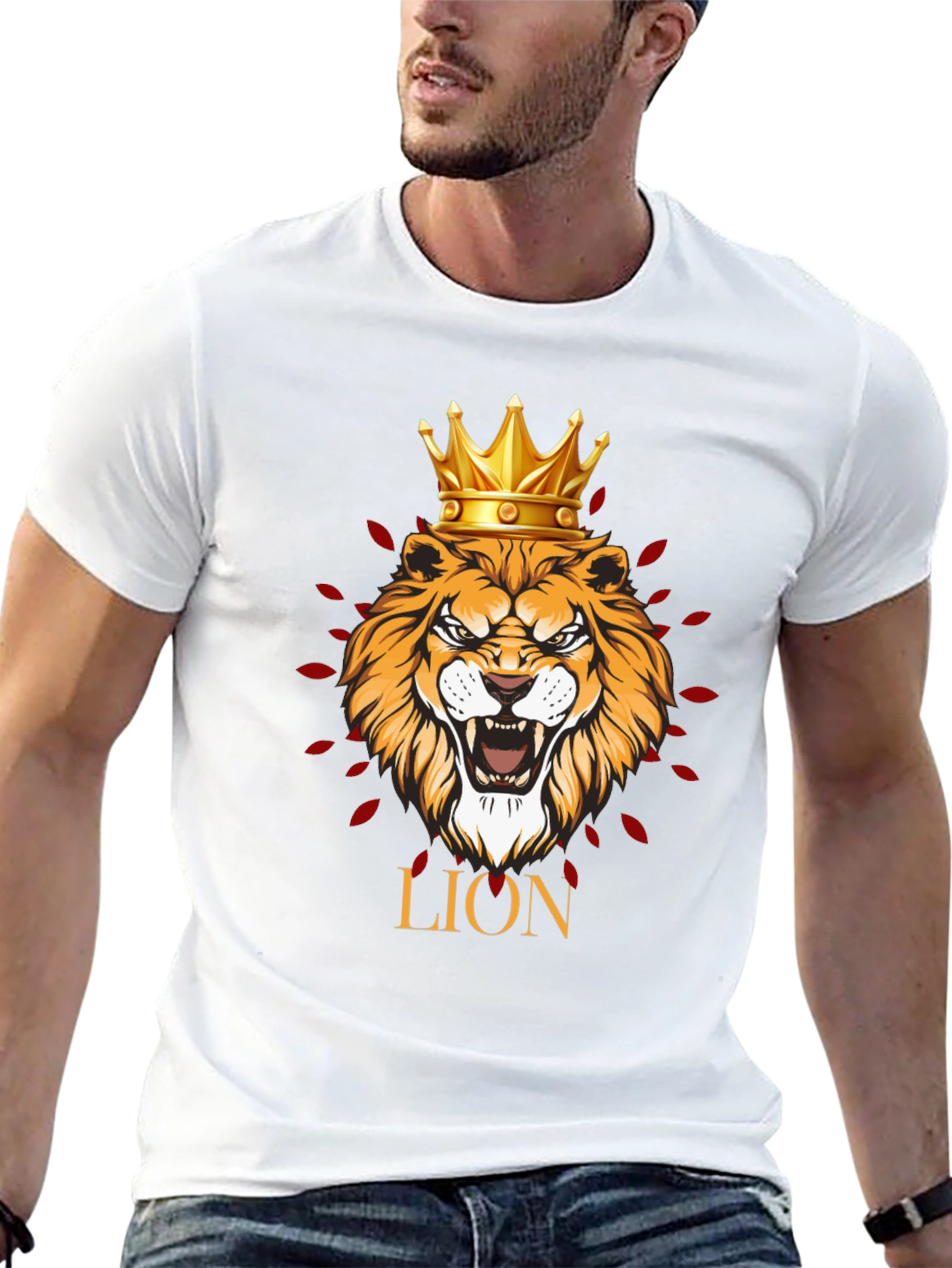 Black Lion King Graphic Print Men's Black T-Shirt view 13