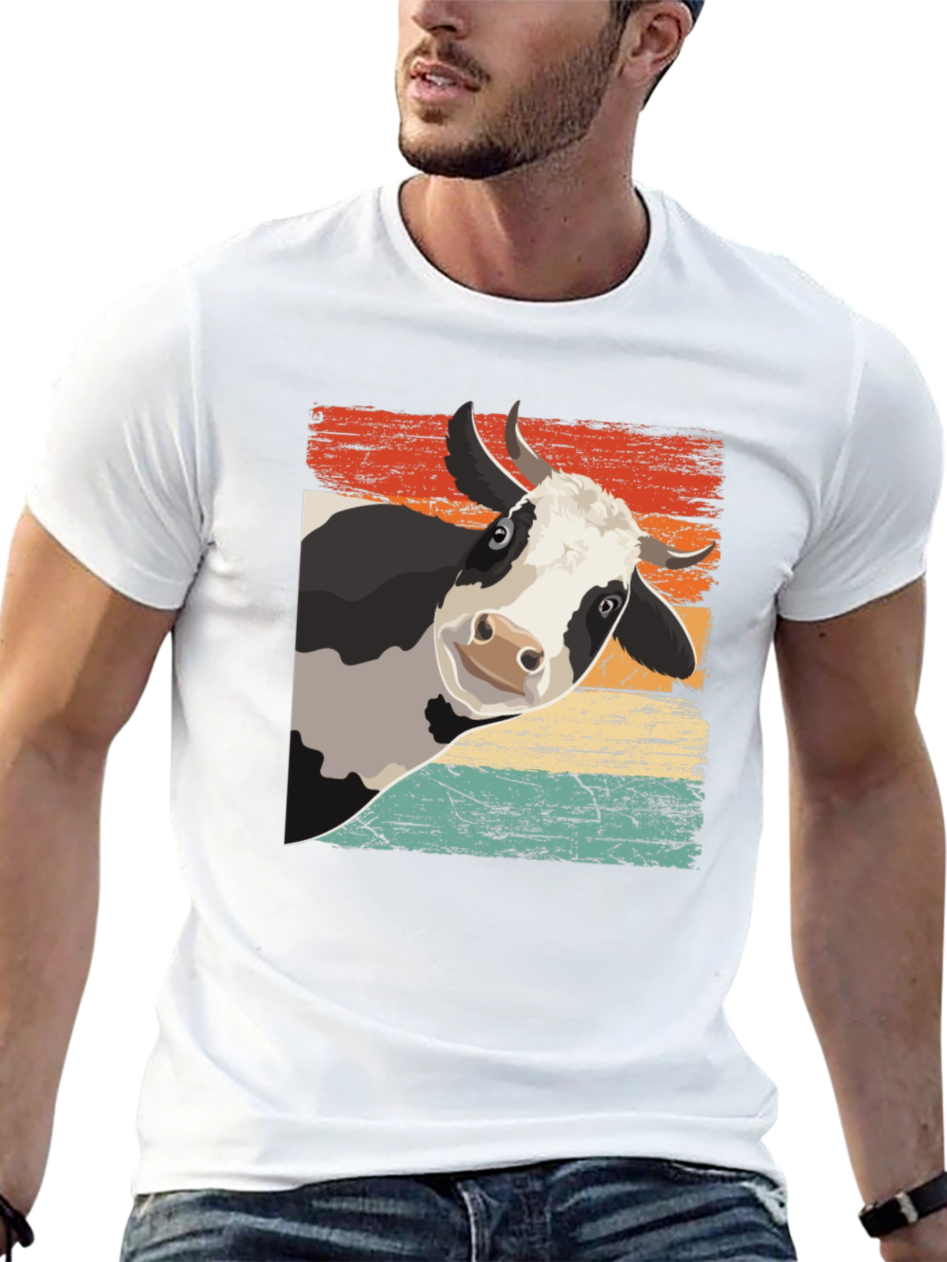 Black Retro Cow Graphic Tee - Black Cotton Blend view 13