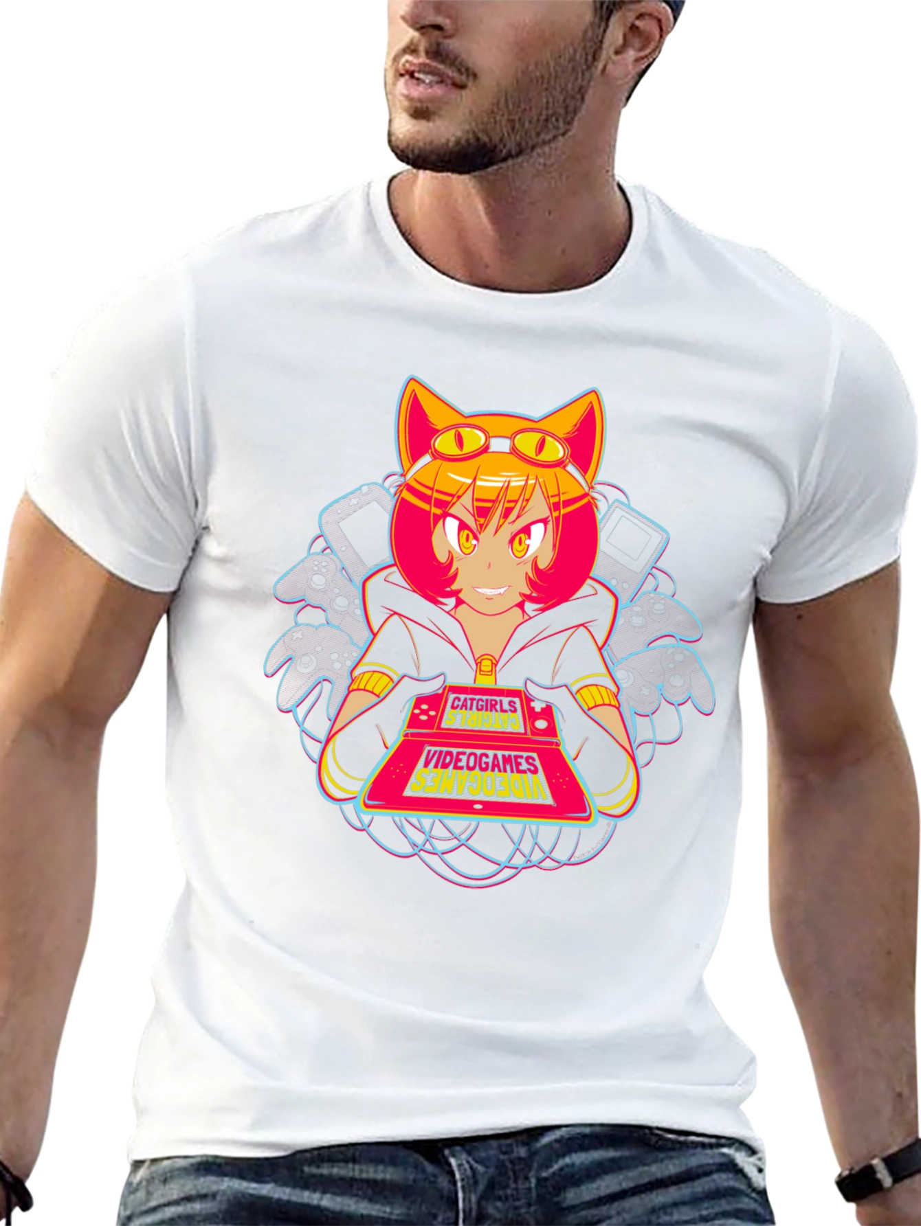 Black Anime Catgirl Gamer T-Shirt view 13