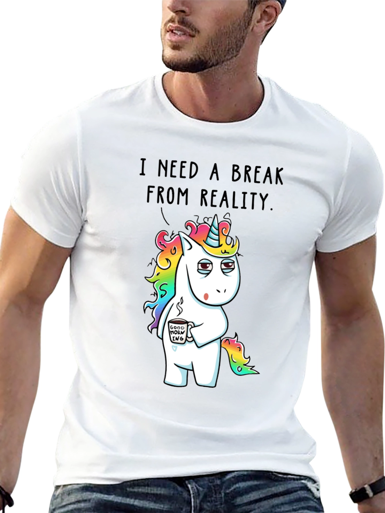 Black Funny Unicorn 'Break From Reality' Graphic T-Shirt view 13