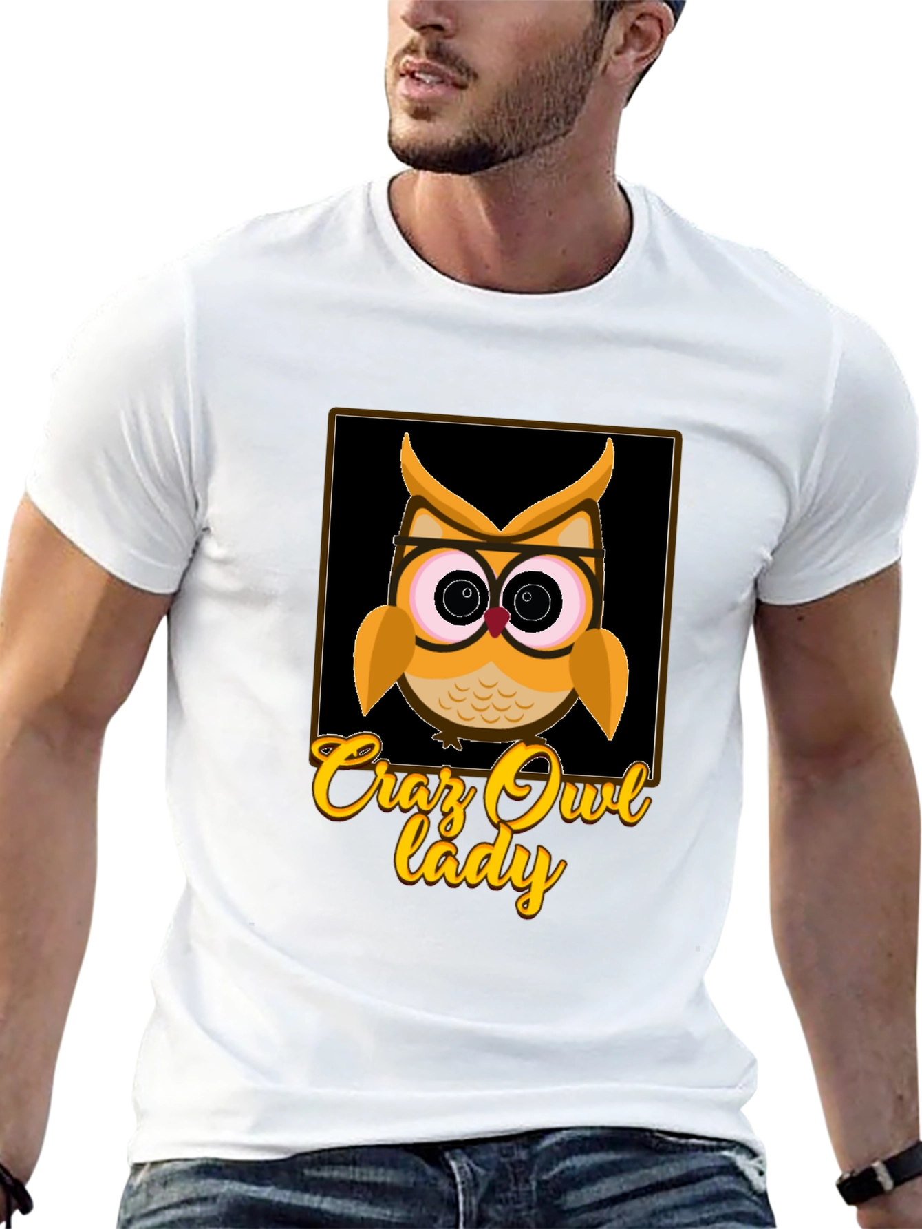 Black Crazy Owl Lady Graphic T-Shirt view 13