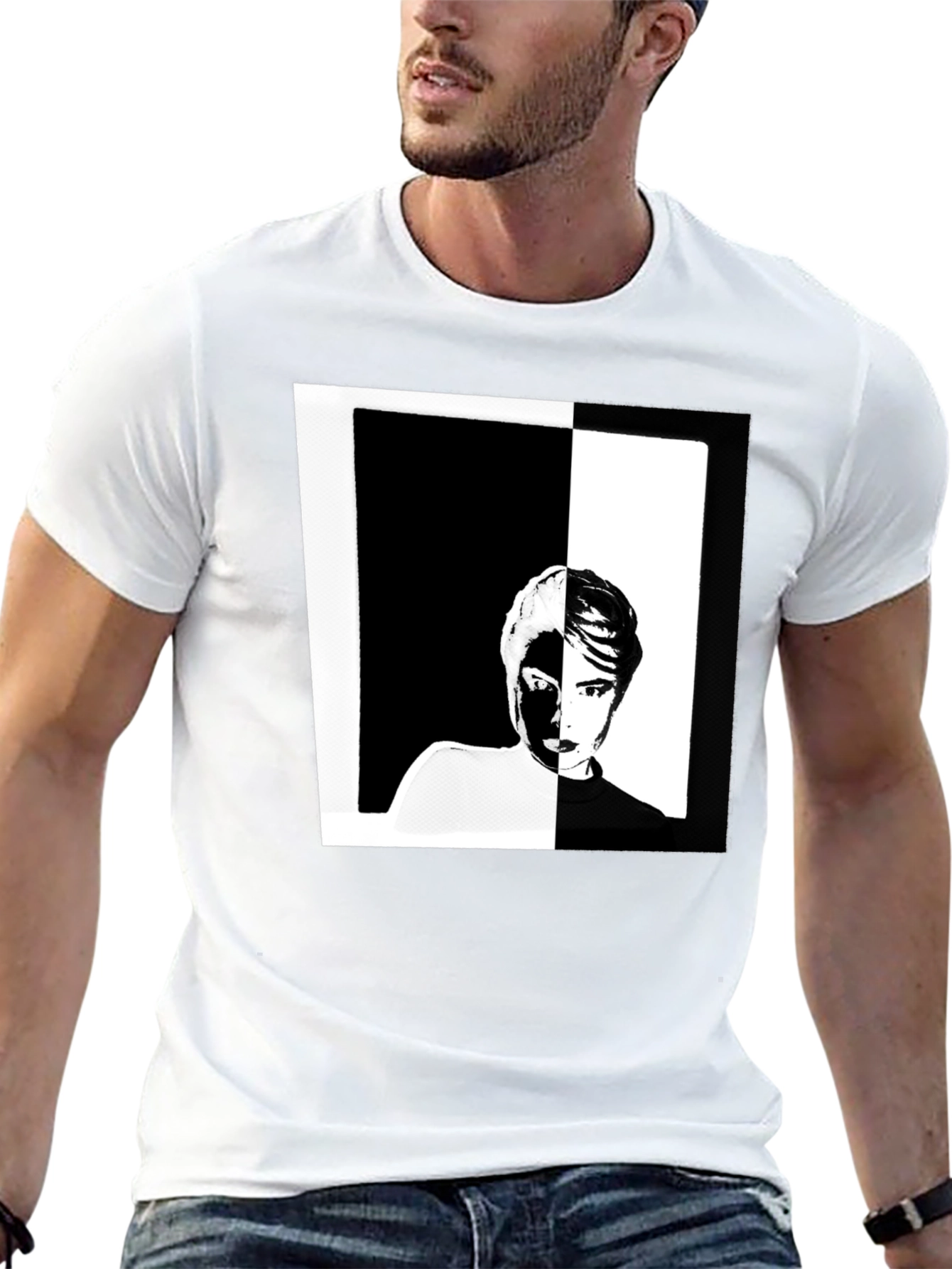 Black Abstract Face Graphic Black T-Shirt view 13