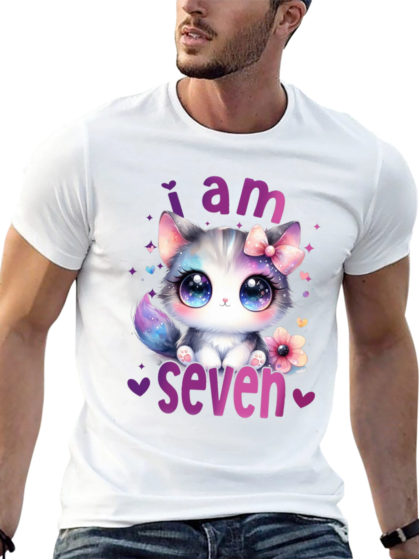 Black I am Seven Kitten Birthday T-Shirt view 13