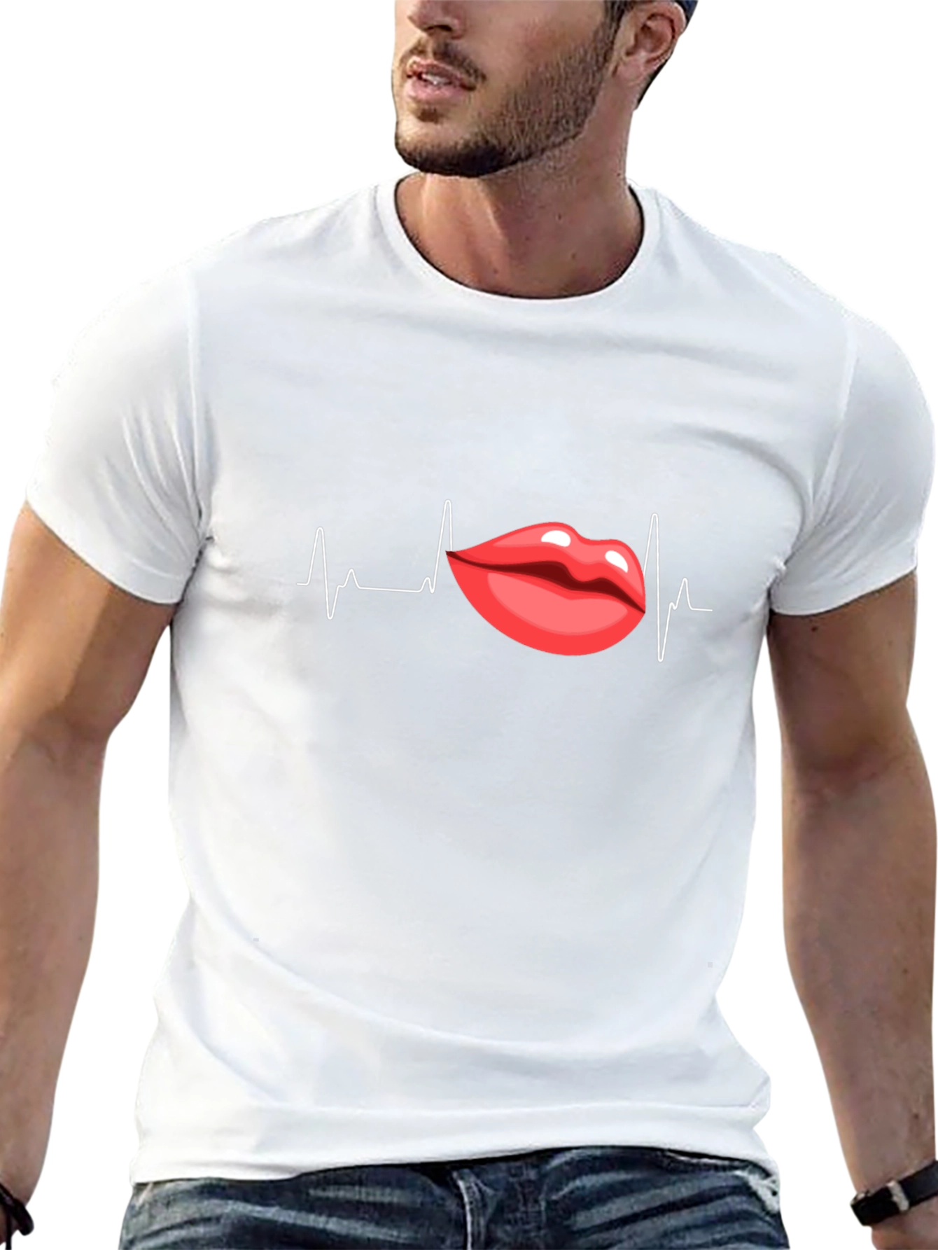 Black Heartbeat Lips Graphic Black T-Shirt view 13