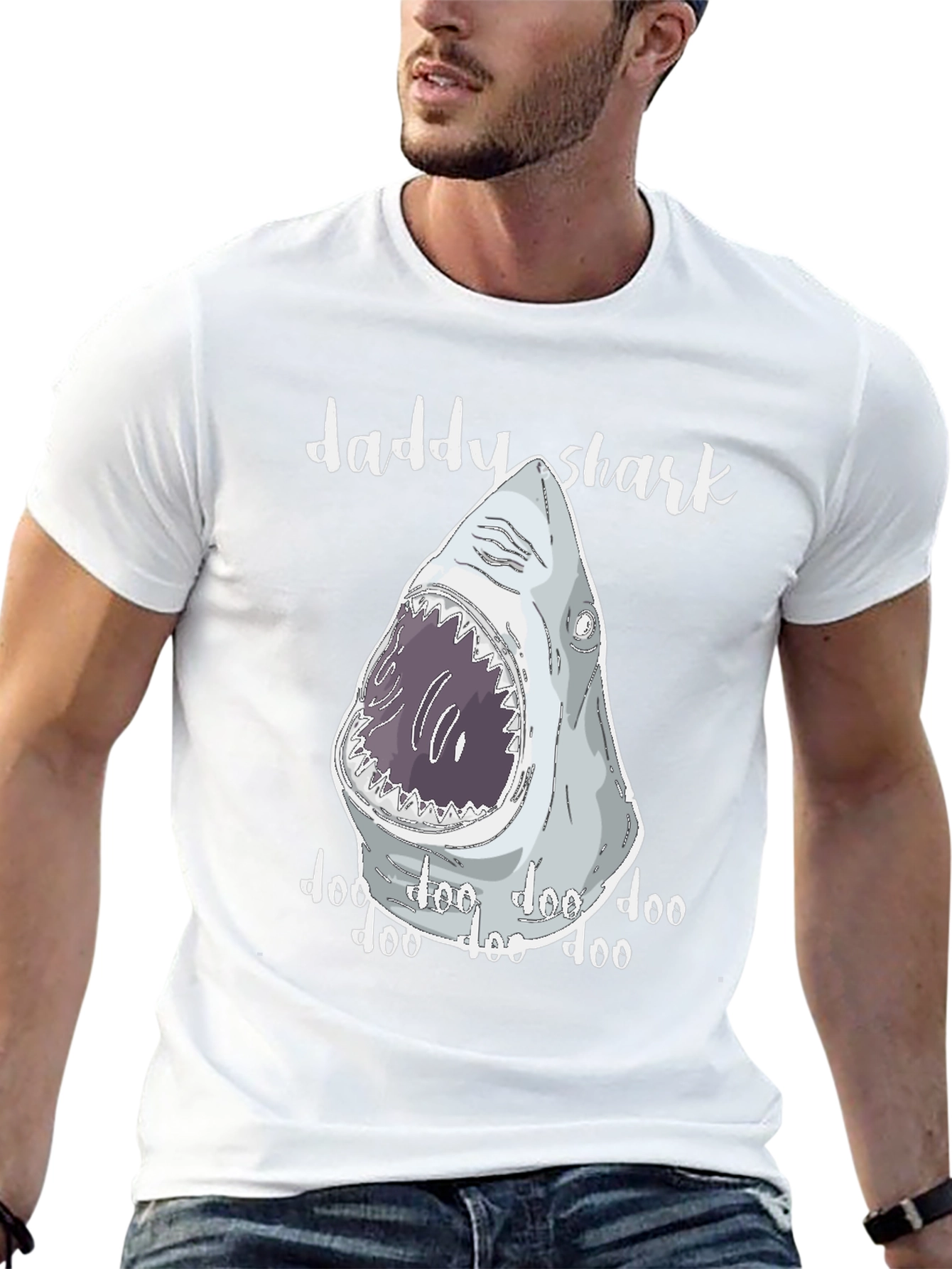Black Daddy Shark T-Shirt - Novelty Graphic Tee view 13