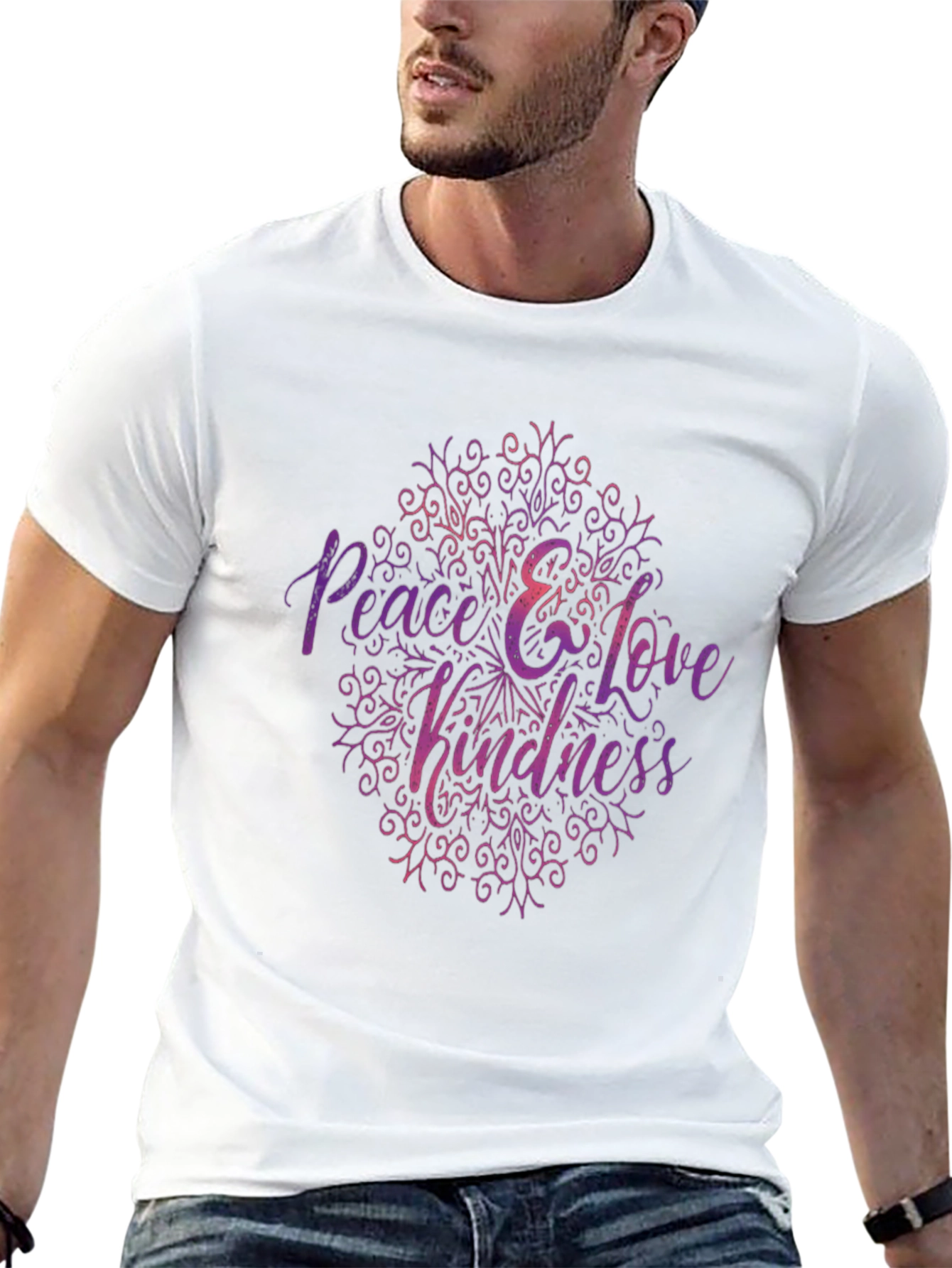 Black Peace Love Kindness Graphic Tee - Black Casual T-Shirt view 13