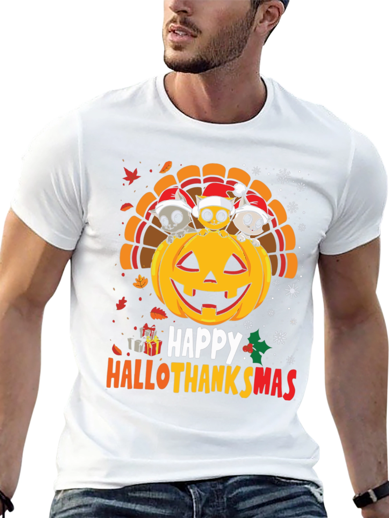 Black Happy Hallothanksmas T-Shirt view 13