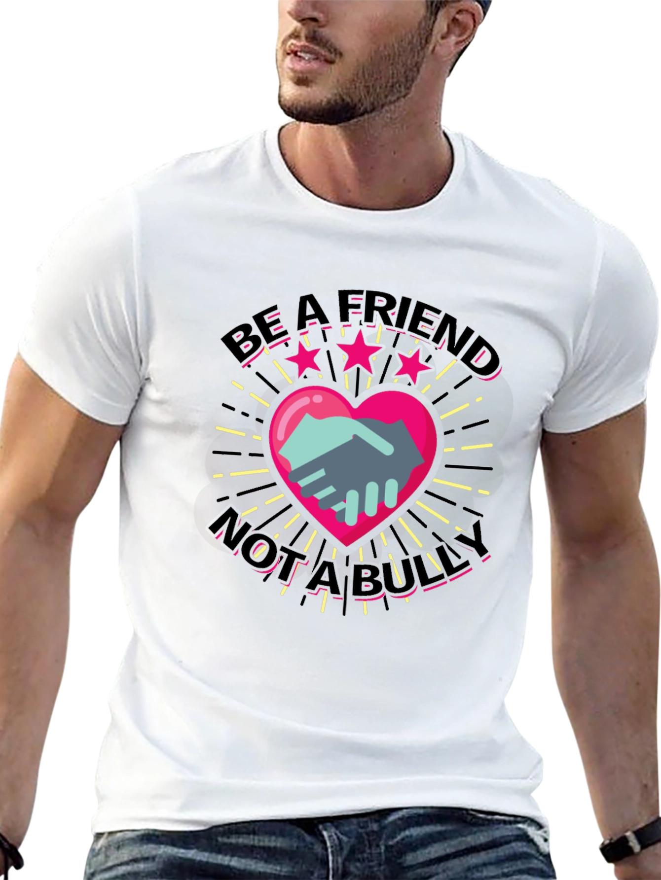 Black Be a Friend T-Shirt - Anti-Bullying Design view 13