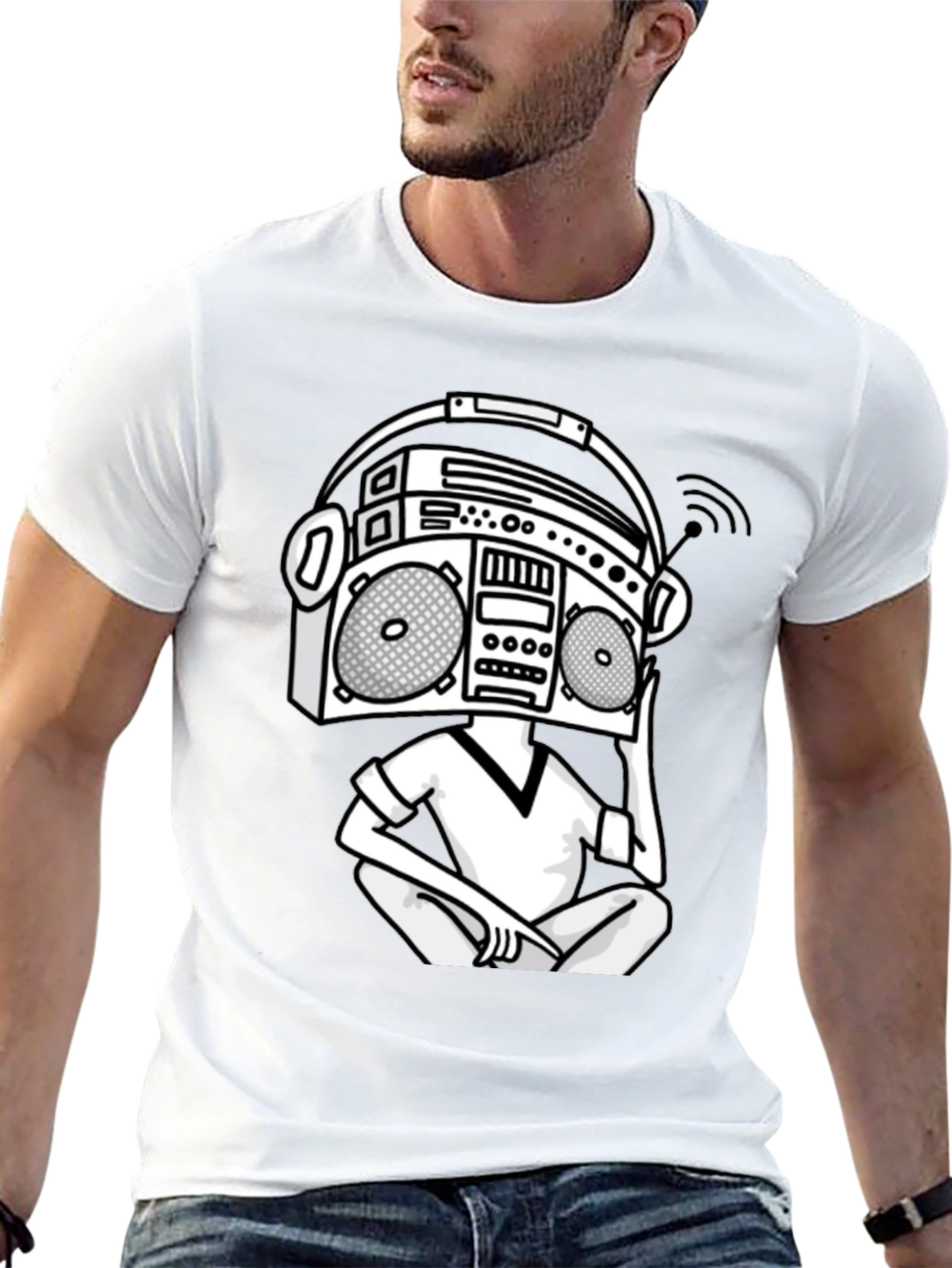 Black Retro Boombox Head T-Shirt - Classic Hip Hop Style view 13