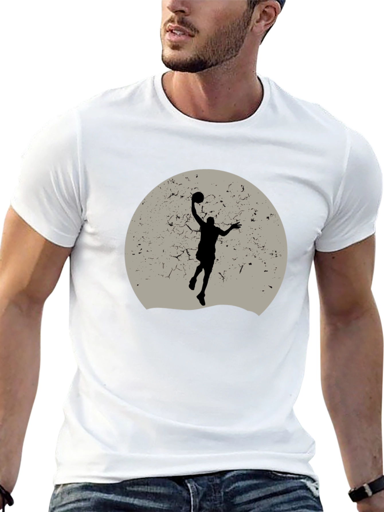 Black Basketball Silhouette Graphic Tee - Black Cotton Blend view 13