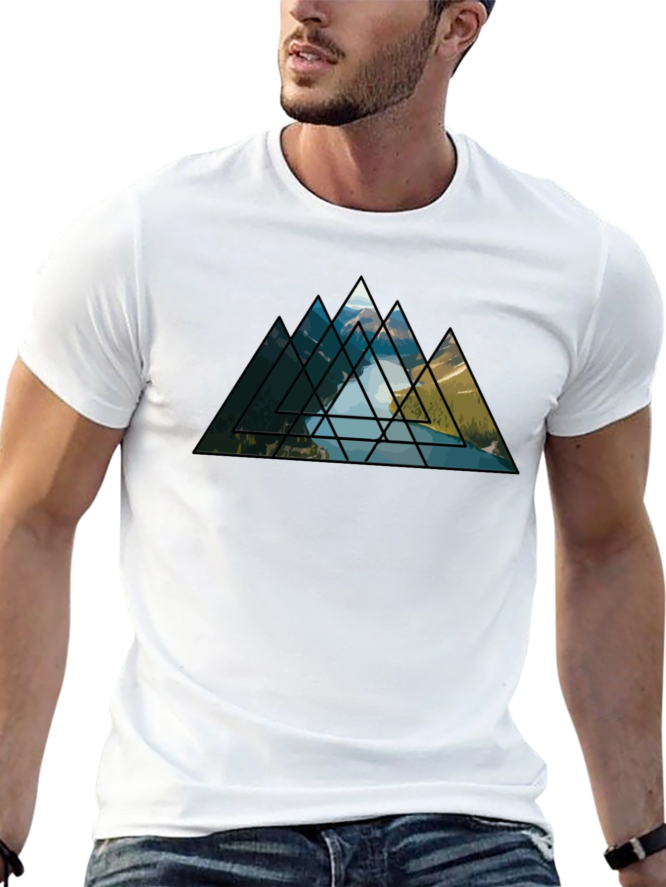 Black Geometric Mountainscape Graphic Tee view 13