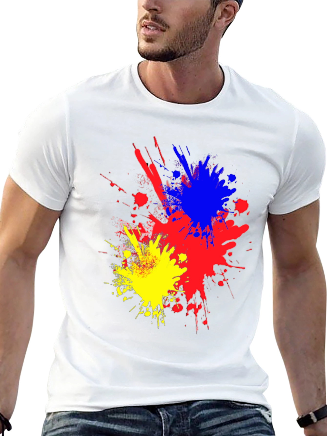 Black Abstract Paint Splatter Graphic Black T-Shirt view 13